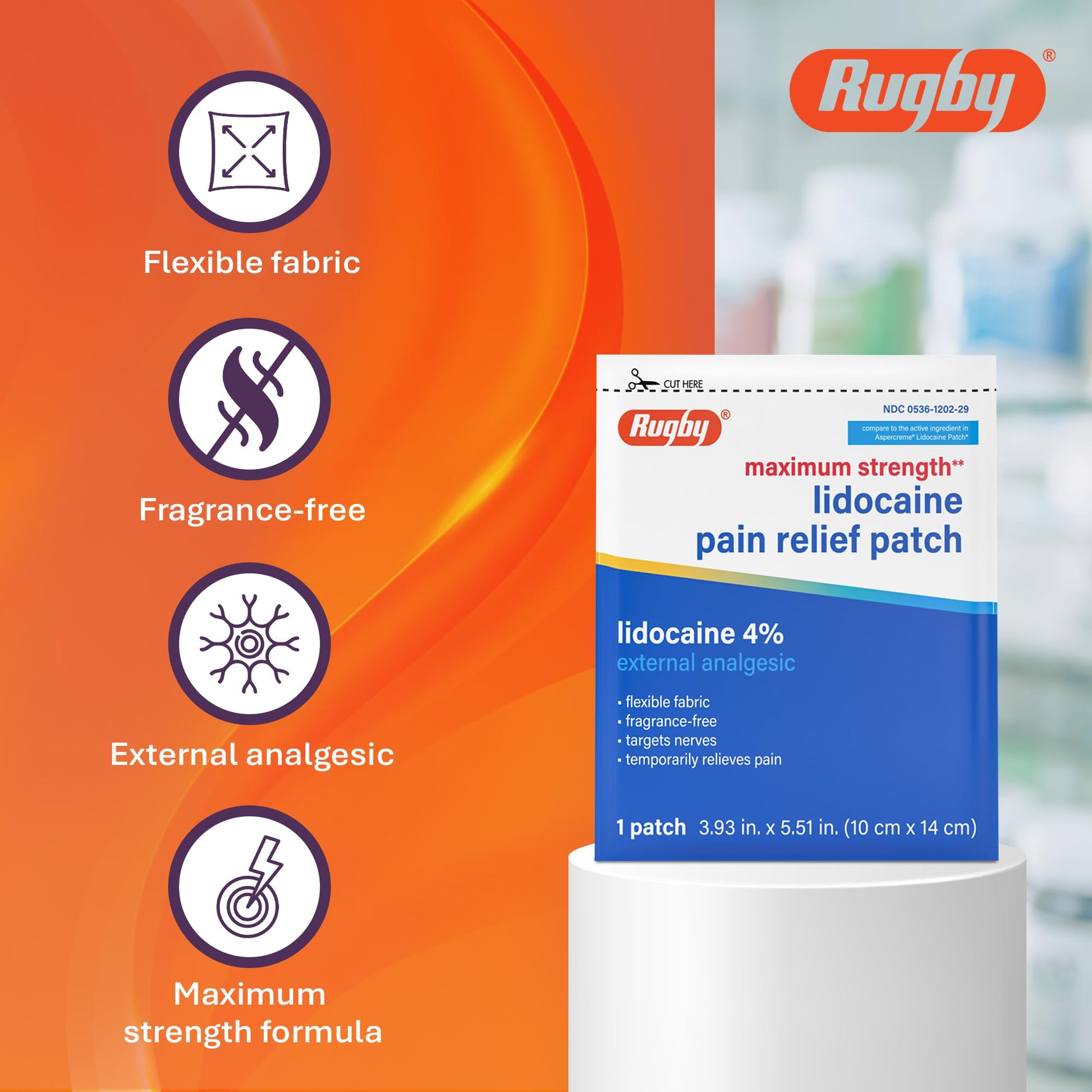 Rugby Maximum Strength 4% Lidocaine Pain Relief Patch- External Analgesic - Flexible Fabric, Fragrance-Free - Temporarily Relieves Pain - 100 Patches (10 cm x 14 cm Each) RUGBY LABORATORIESAu supplements