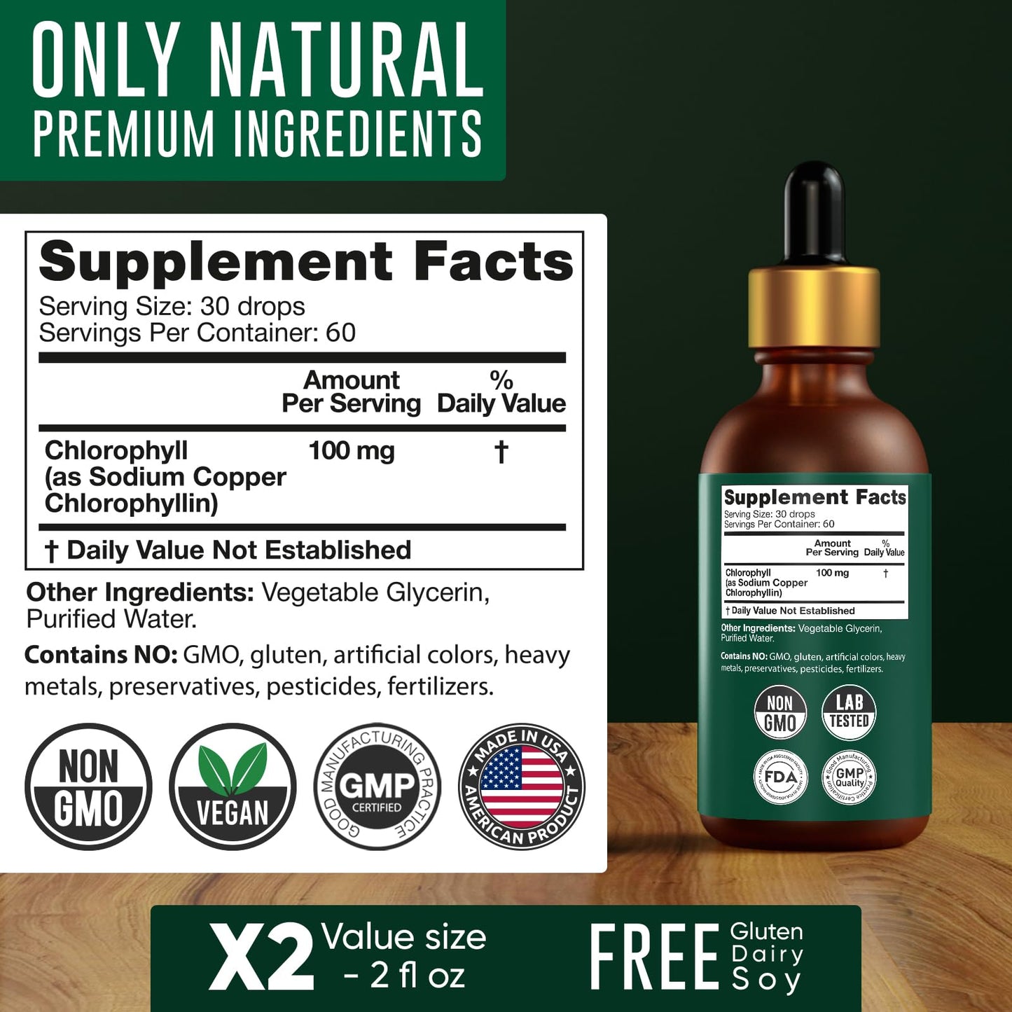 Chlorophyll Liquid Drops 6000 mg - Premium Liquid Chlorophyll Supplement - All-in-One Alpha FlowUS supplements