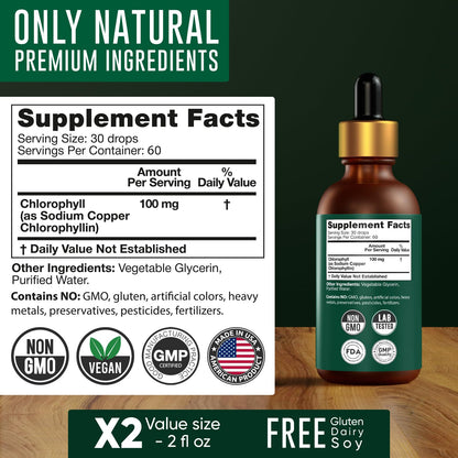 Chlorophyll Liquid Drops 6000 mg - Premium Liquid Chlorophyll Supplement - All-in-One Alpha FlowUS supplements