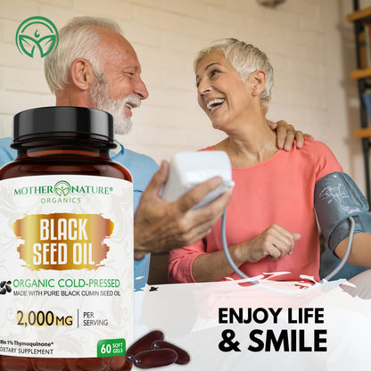 Organic Black Seed Oil 2000mg - 60 Softgel Capsules (Non-GMO) Premium Cold-Pressed Mother Nature Organics Superfoods for Organic LivingUS supplements