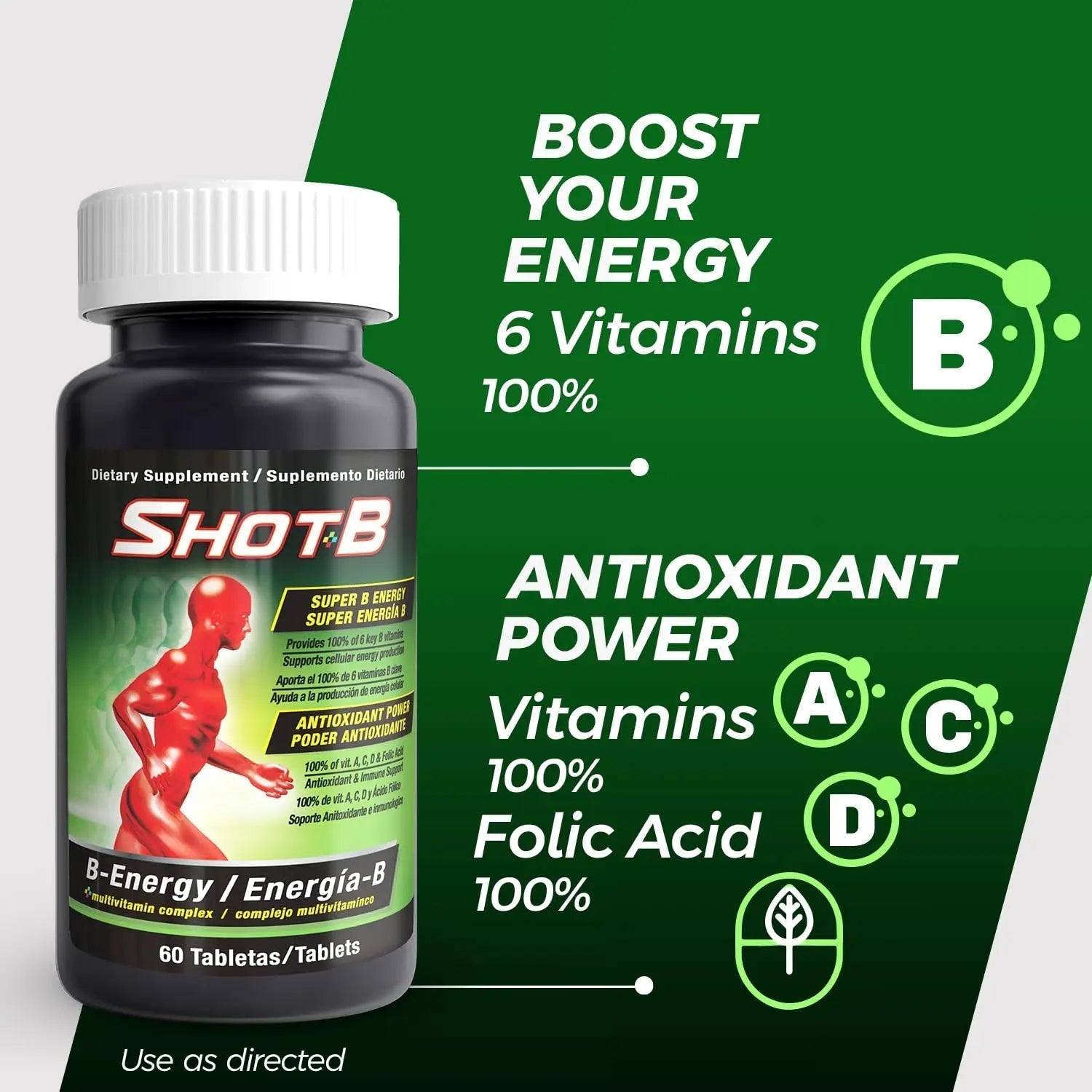Shot B Multivitamin Complex, B-Energy, Vitamin B Complex with Antioxidant Support, B Complex Vitamins with A, C, D, E & Folic Acid Shot BAu supplements