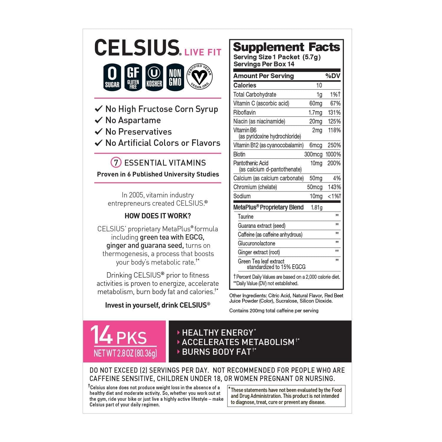 CELSIUS Dragonfruit Lime On-the-Go Powder Stick Packs, Zero Sugar 14 Count(Pack of 1) CELSIUSUS supplements