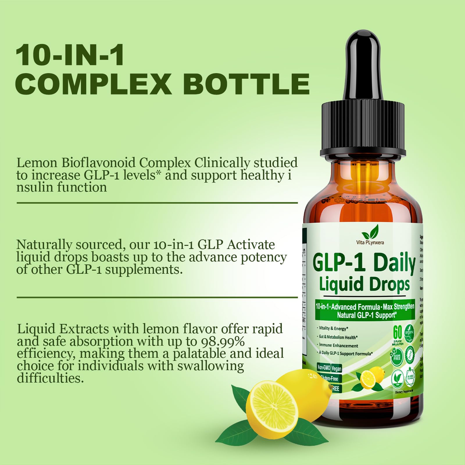 2 Pack Metabolic Support Liquid Drops, 10-in-1 Formula with Berberine, Ceylon Cinnamon, Prebiotic Fiber & Green Tea Extract | Digestive & Gut Health for Women & Men | Vegan, Non-GMO Vita PLynxeraAu supplements