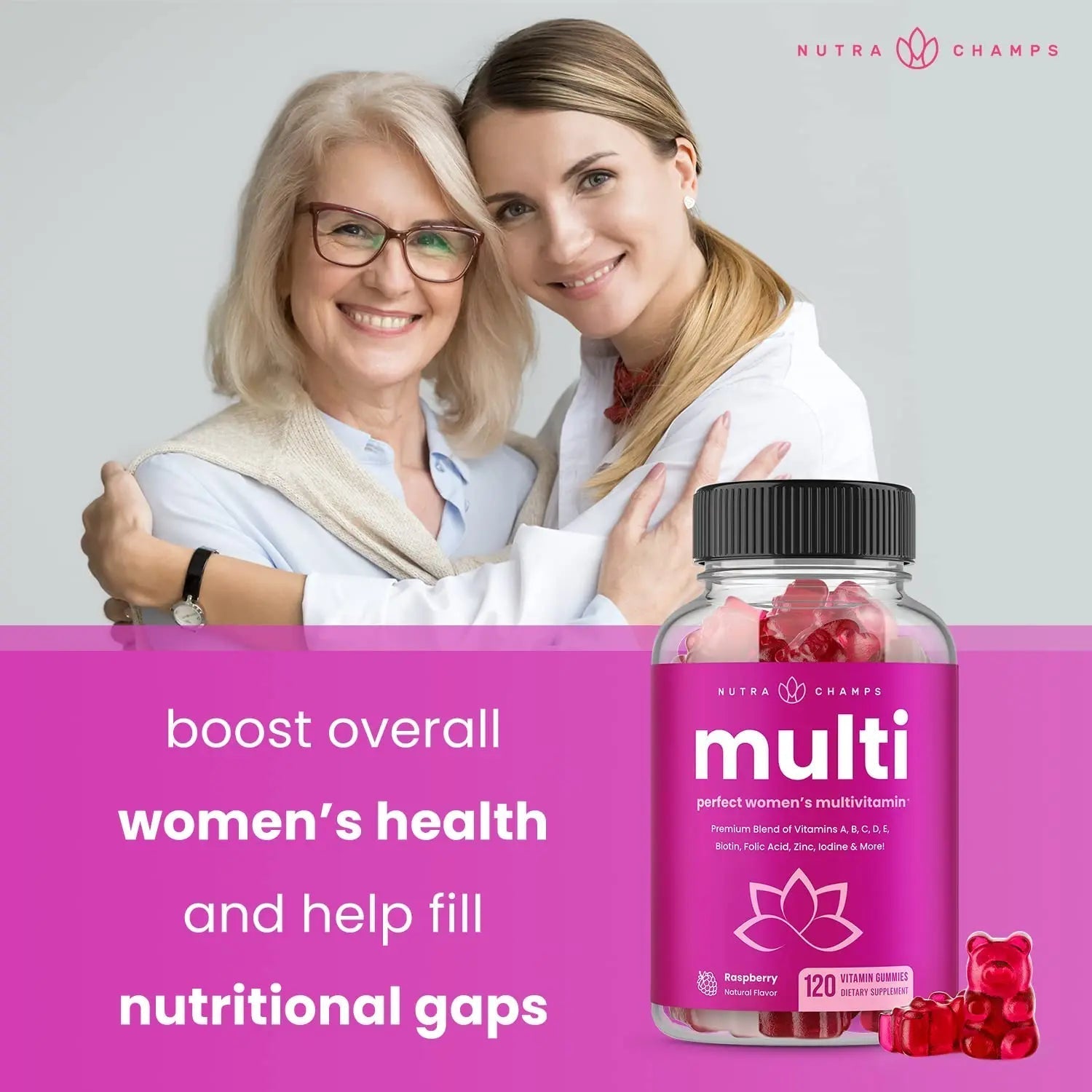 NutraChamps Multivitamin for Women, 240 Count, Vitamins A, B, C, D, E, Biotin, Folic Acid, Womens Gummy Multivitamins, Chewable Daily (Pack of 2) NutraChampsAu supplements