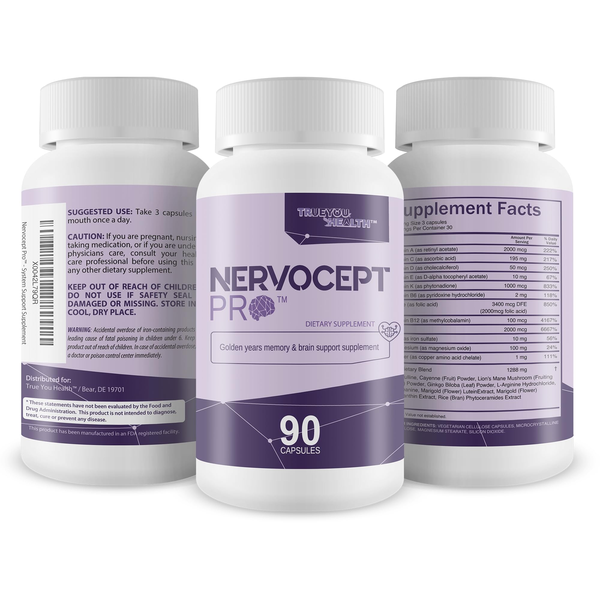 Nervocept Pro - Our Best Nerve Support Capsules - Lions Mane, Magnesium, Vitamin B For Nerve Repair - Vitamin D for Nerves - Lions Mane Memory & Nerve Support - Vitamin B12 Nerve Support True You HealthAu supplements