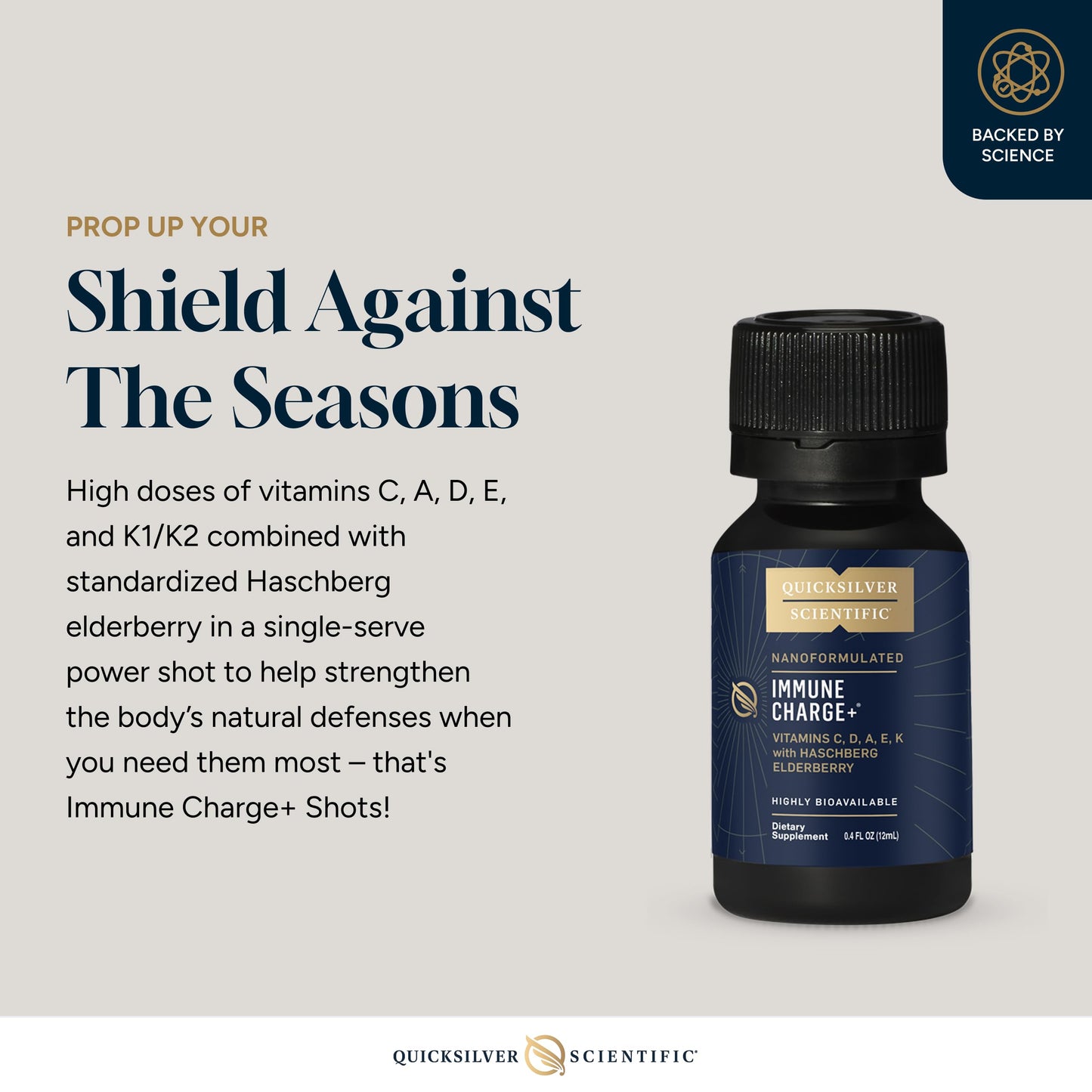 Quicksilver Scientific Immune Charge+ - Portable Wellness with Elderberry, Vitamin C, E, K1, K2, 10,000 IU Vitamin D for Optimal Immune System Support (12 Single Serving Shots) Quicksilver ScientificUS supplements
