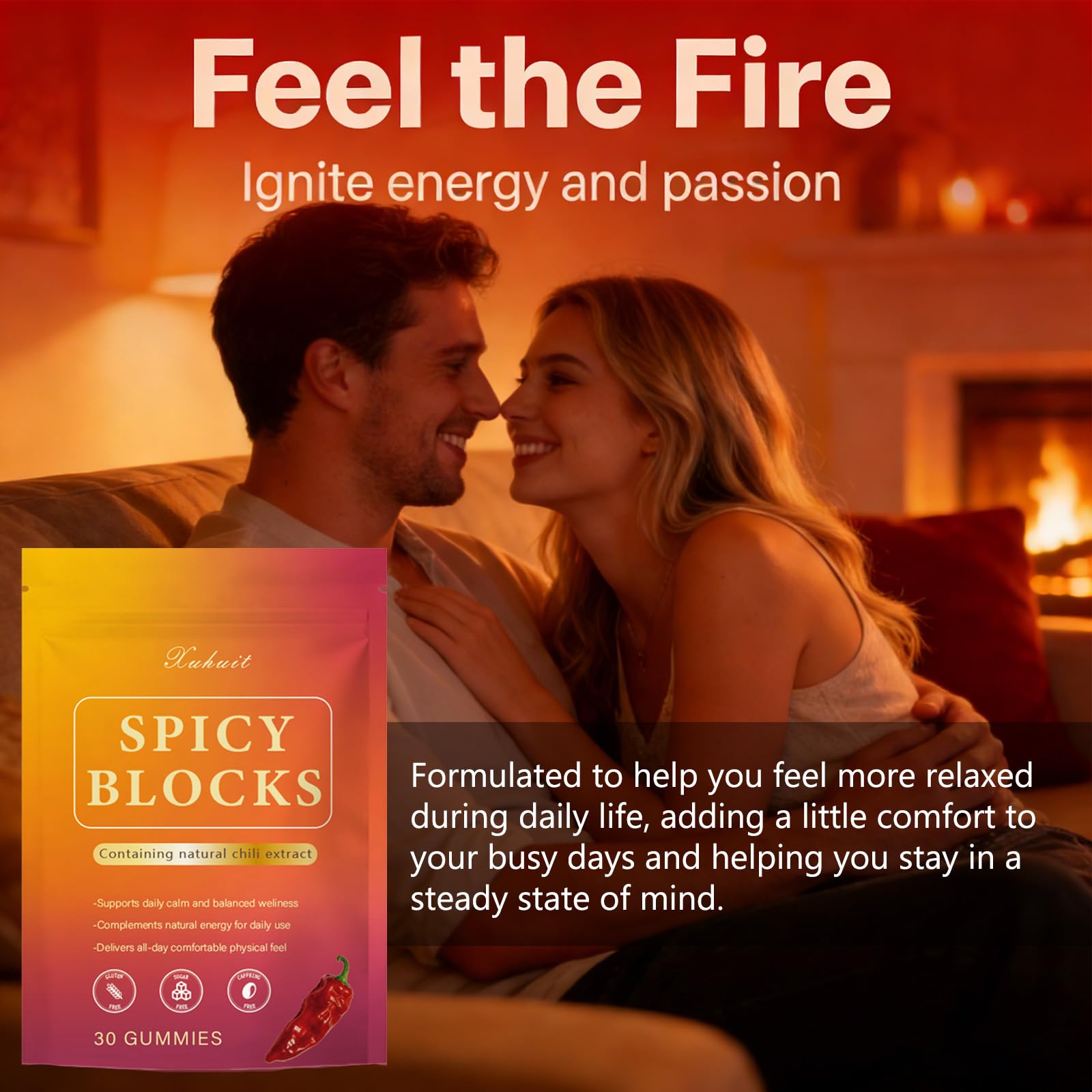Spicy Blocks for Couples-with Chili Pepper , Maca Root & Epimedium Extract | Supports Emotional Warmth & Daily Comfort | Peach Flavor, Mild Spicy Kick, Vegan-Friendly, No Artificial Additives (1) PBZPBZAu supplements