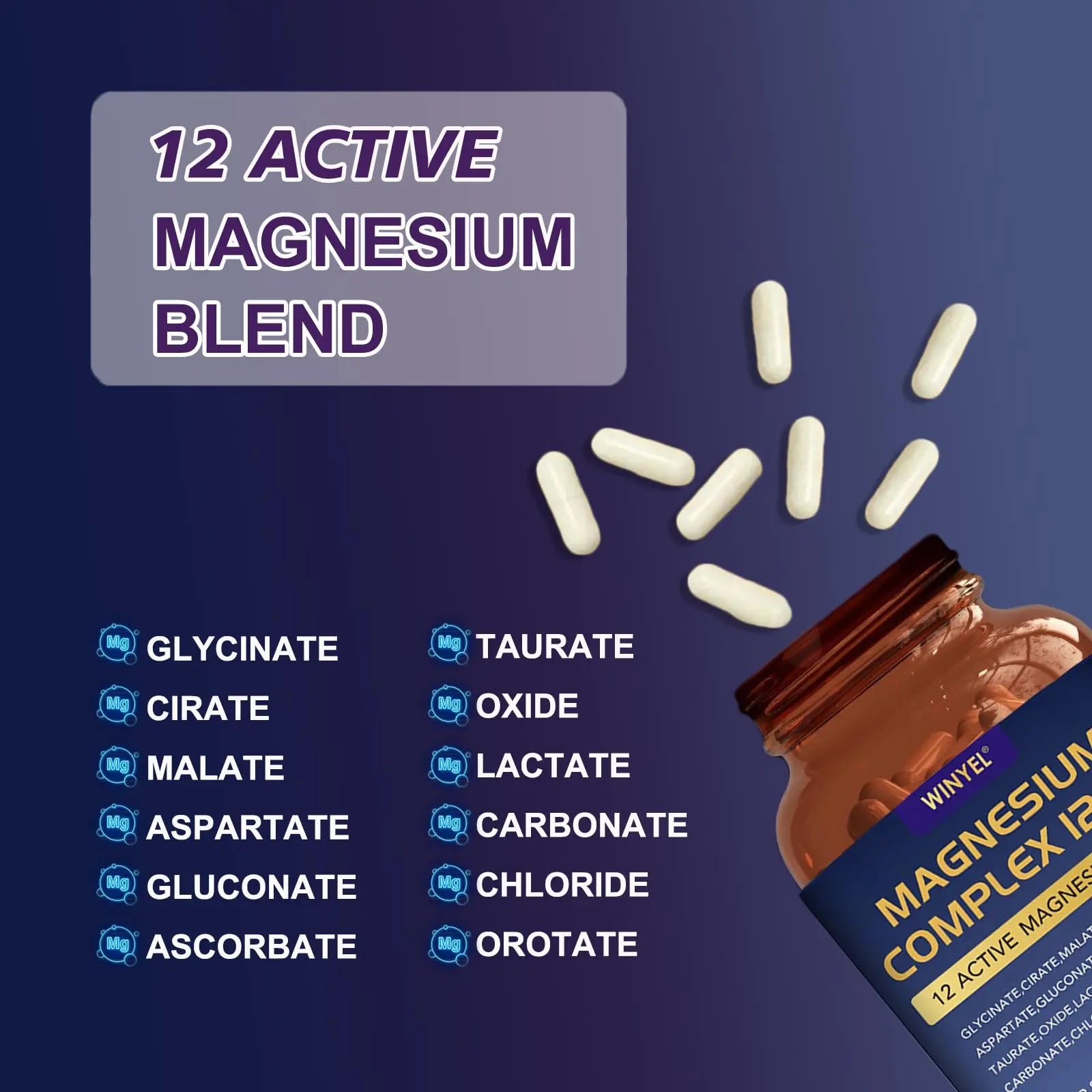 Magnesium Complex 700mg 12 in 1 Magnesium Supplement with Glycinate, Citrate, Malate | Sleep, Calm, Muscle Relaxation, Heart Health Support | Vegan 120 Capsules WINYELnz supplements