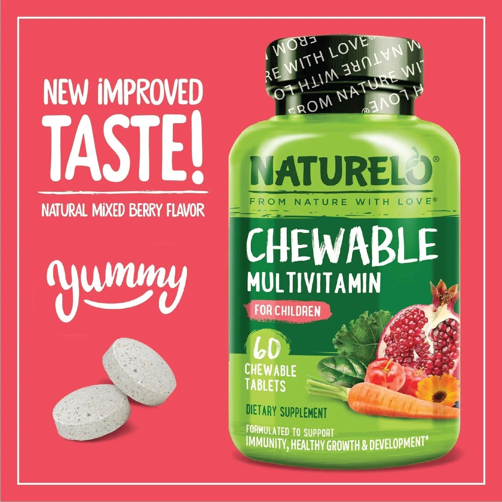 NATURELO Chewable Vitamin for Kids Multivitamin with Whole Food Organic Fruit Blend - 60 Tablets for Children NATURELOAu supplements