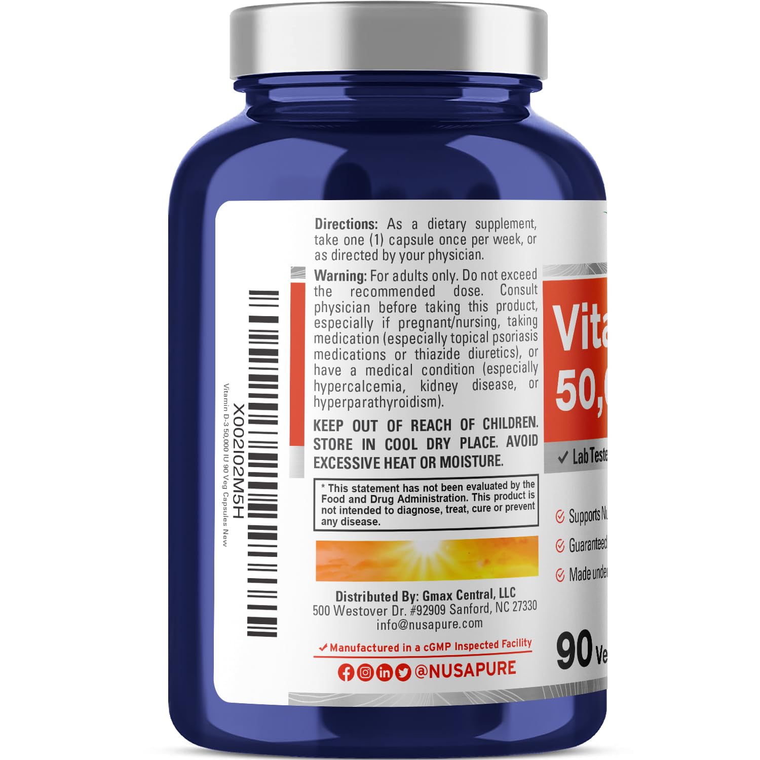 NusaPure Vitamin D3 50,000 IU 90 Veggie Capsules (Non-GMO & Vegan) NusaPureAu supplements