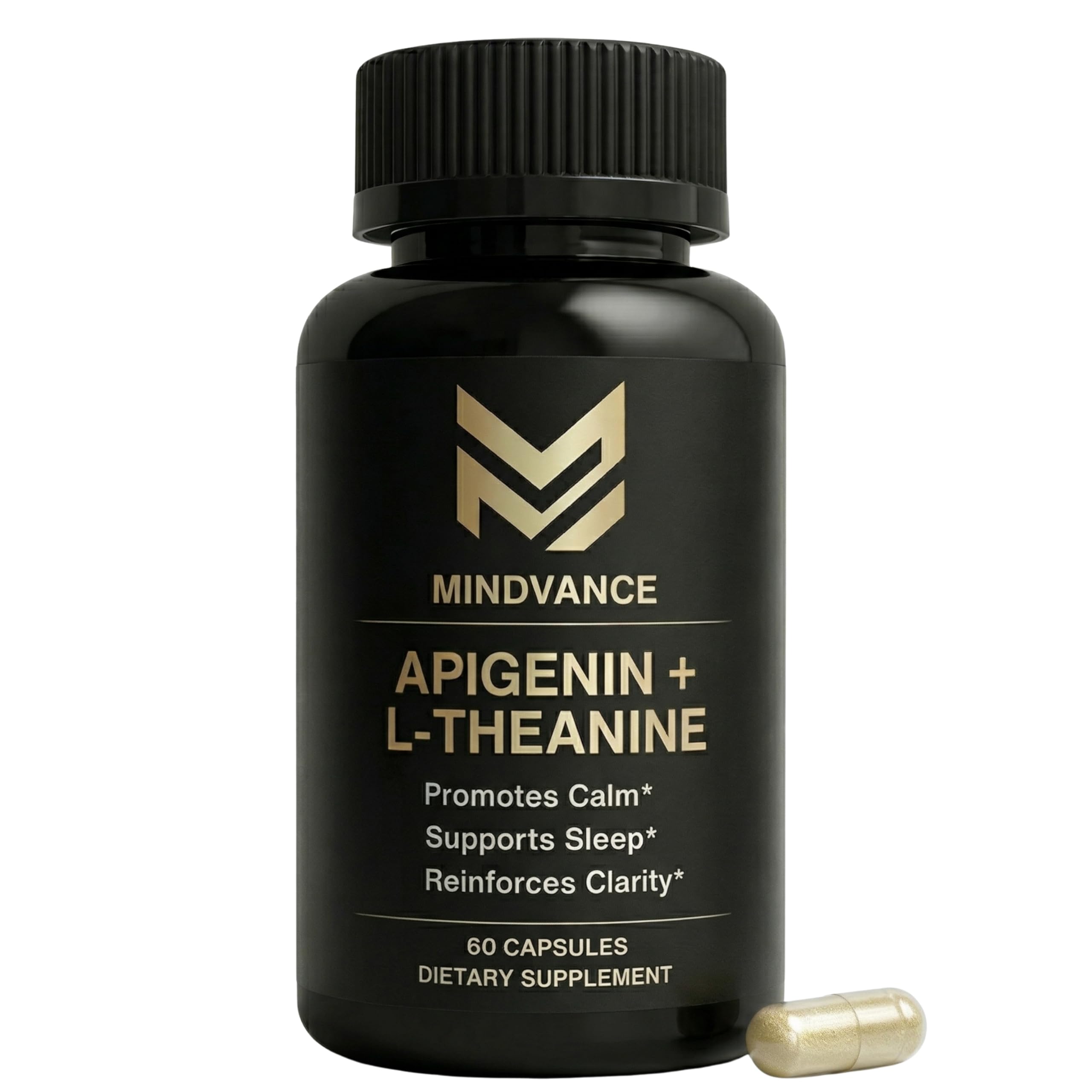 Mindvance Apigenin 100mg with L-Theanine 200mg Supplement Capsules for Sleep Support, Relaxation, Clarity & Calm | Melatonin Free | 60 Vegan Capsules MindvanceAu supplements