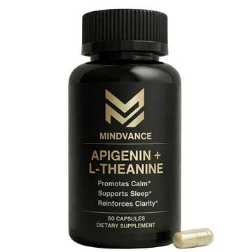 Mindvance Apigenin 100mg with L-Theanine 200mg Supplement Capsules for Sleep Support, Relaxation, Clarity & Calm | Melatonin Free | 60 Vegan Capsules MindvanceAu supplements