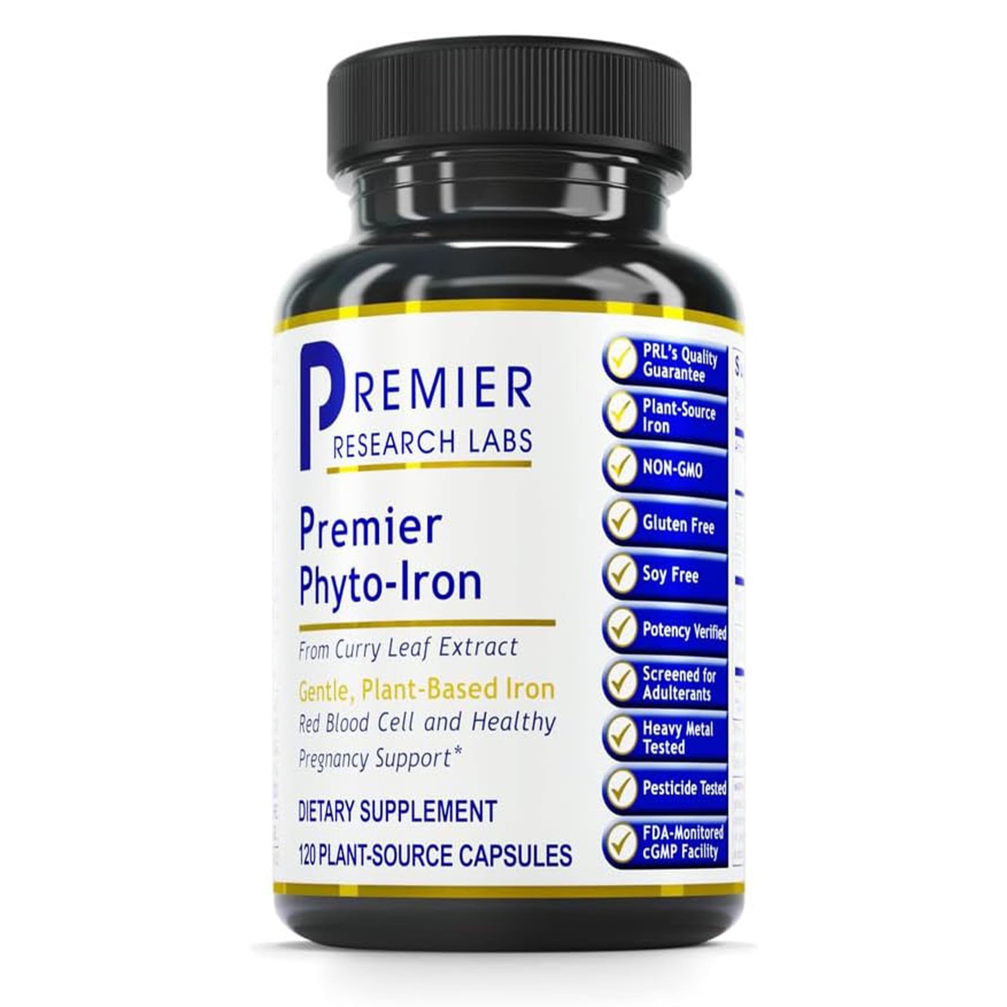 Premier Research Labs Phyto-Iron - Plant Based Iron for Men & Women for Blood Support, Curry Leaves Supplement, Iron Supplements, Non-Heme Iron, 18mg Iron Per Serving - 120 Vegetarian Capsules Premier Research LabsAu supplements