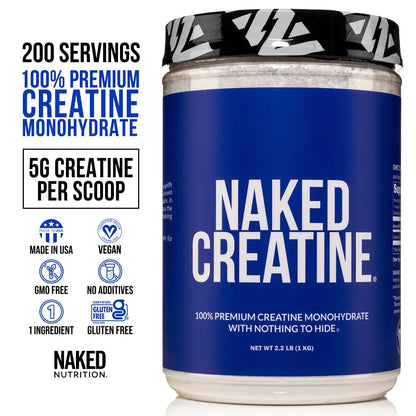 Pure Creatine Monohydrate – 200 Servings - 1,000 Grams, 2.2lb Bulk, Vegan, Non-GMO Naked NutritionUS supplements