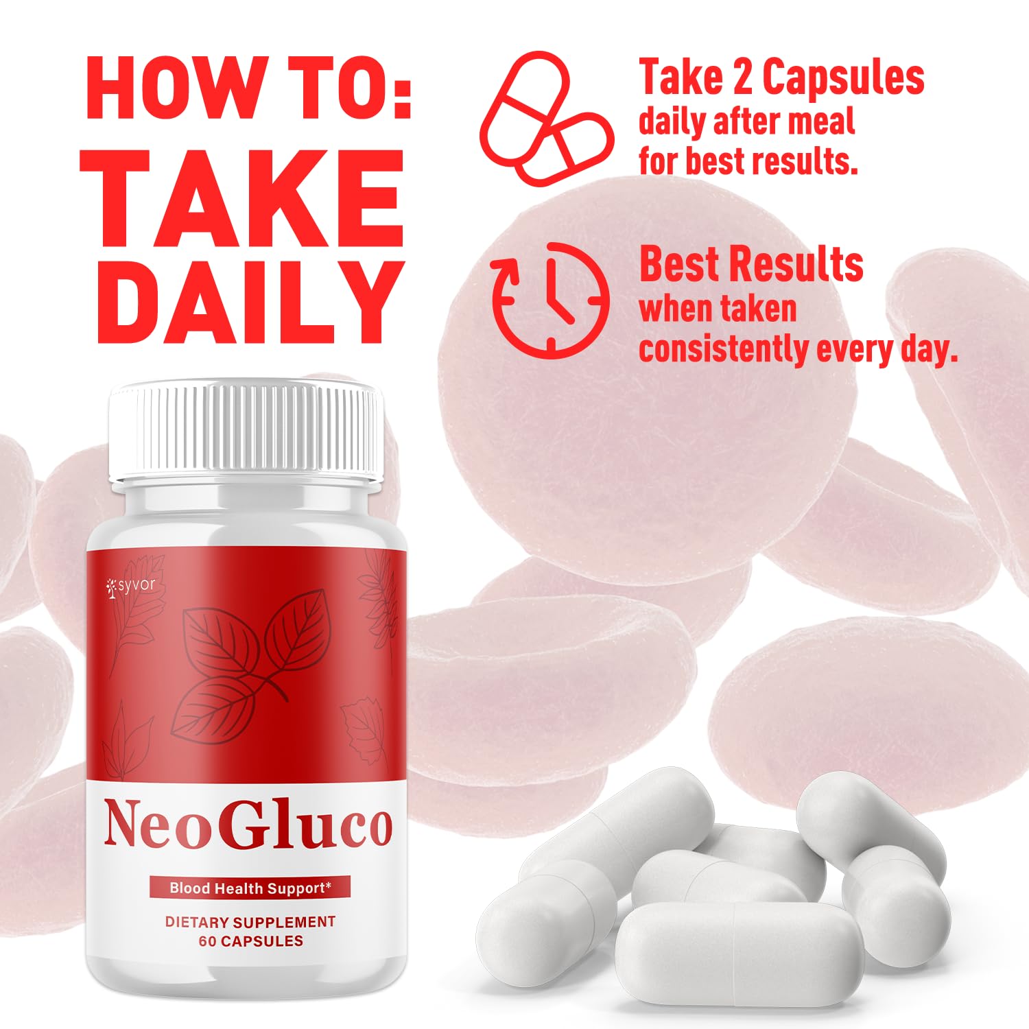 NeoGluco Capsules, Official NeoGluco Glycogen Support Pills with All Natural Ingredients, Advanced Formula Health Supplement with Maximum Strength Premium Vitamins for Women & Men (60 Capsules) SyvorAu supplements