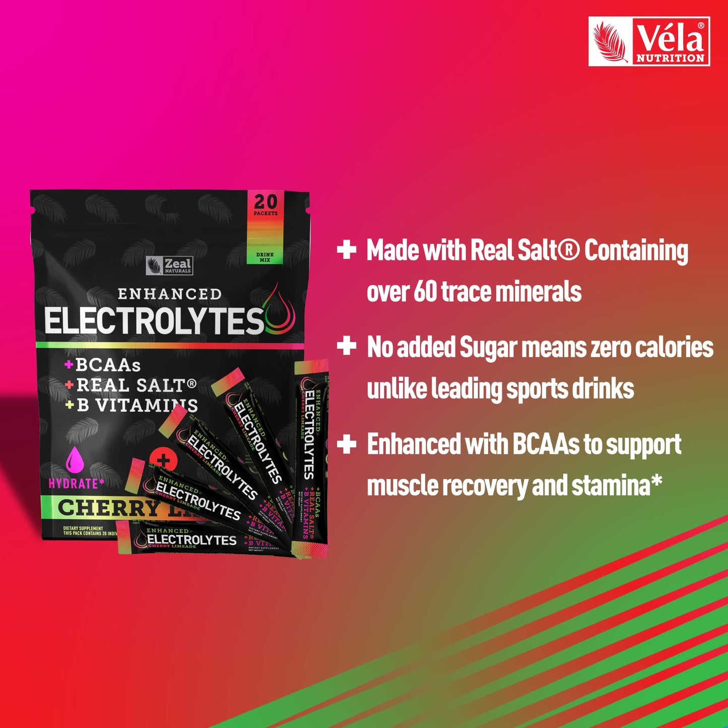 Enhanced Powder Stick Packs (Cherry Limeade- 20 Packets) Sugar Free + BCAA B Zeal NaturalsUS supplements
