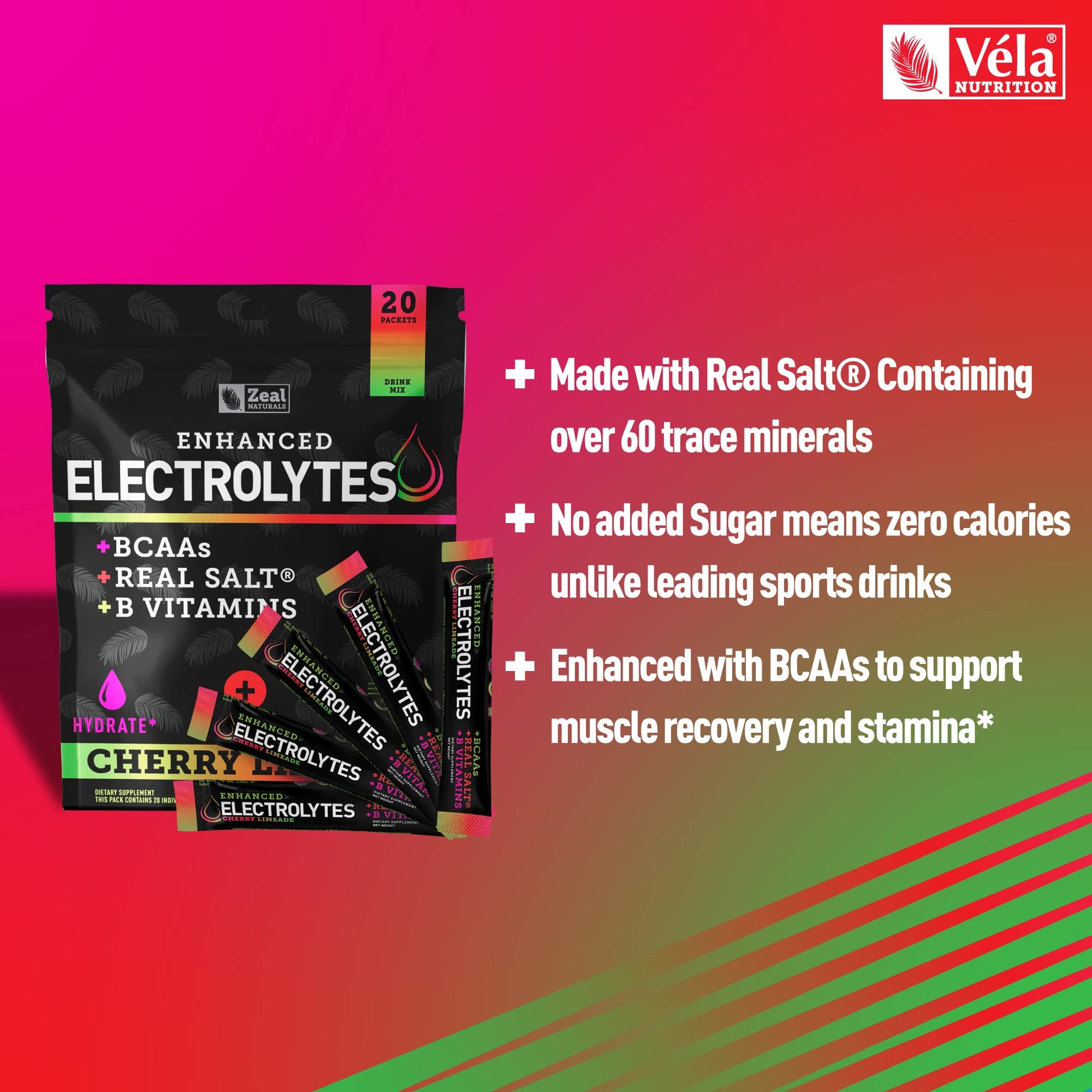 Enhanced Powder Stick Packs (Cherry Limeade- 20 Packets) Sugar Free + BCAA B Zeal NaturalsAu supplements