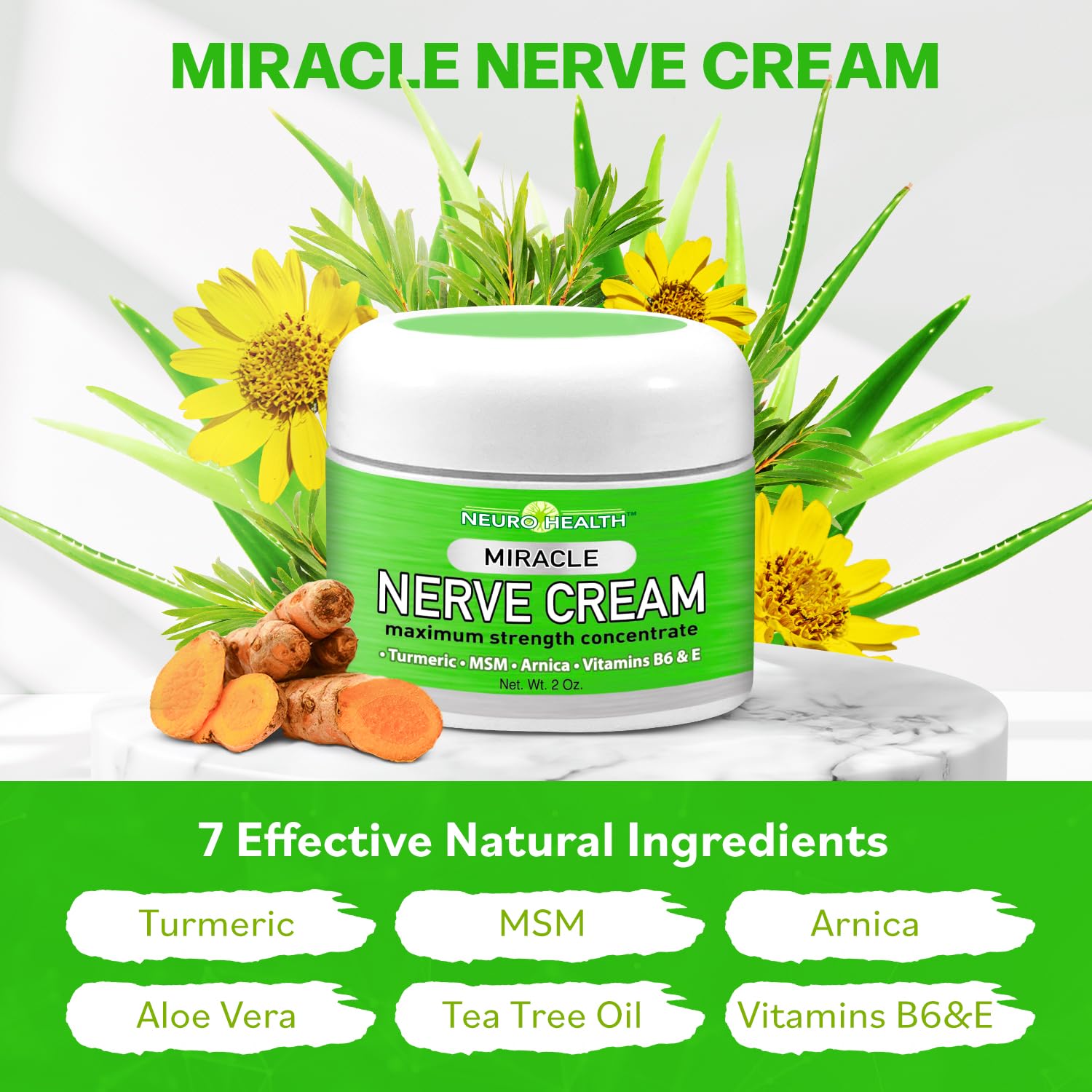 Neuro Health Miracle Nerve Cream - Maximum Strength - Turmeric and Arnica Blend for Neuropathy Discomfort Relief - Soothing Foot & Hand Formula with MSM, B6, E - Made in USA Neuro HealthAu supplements