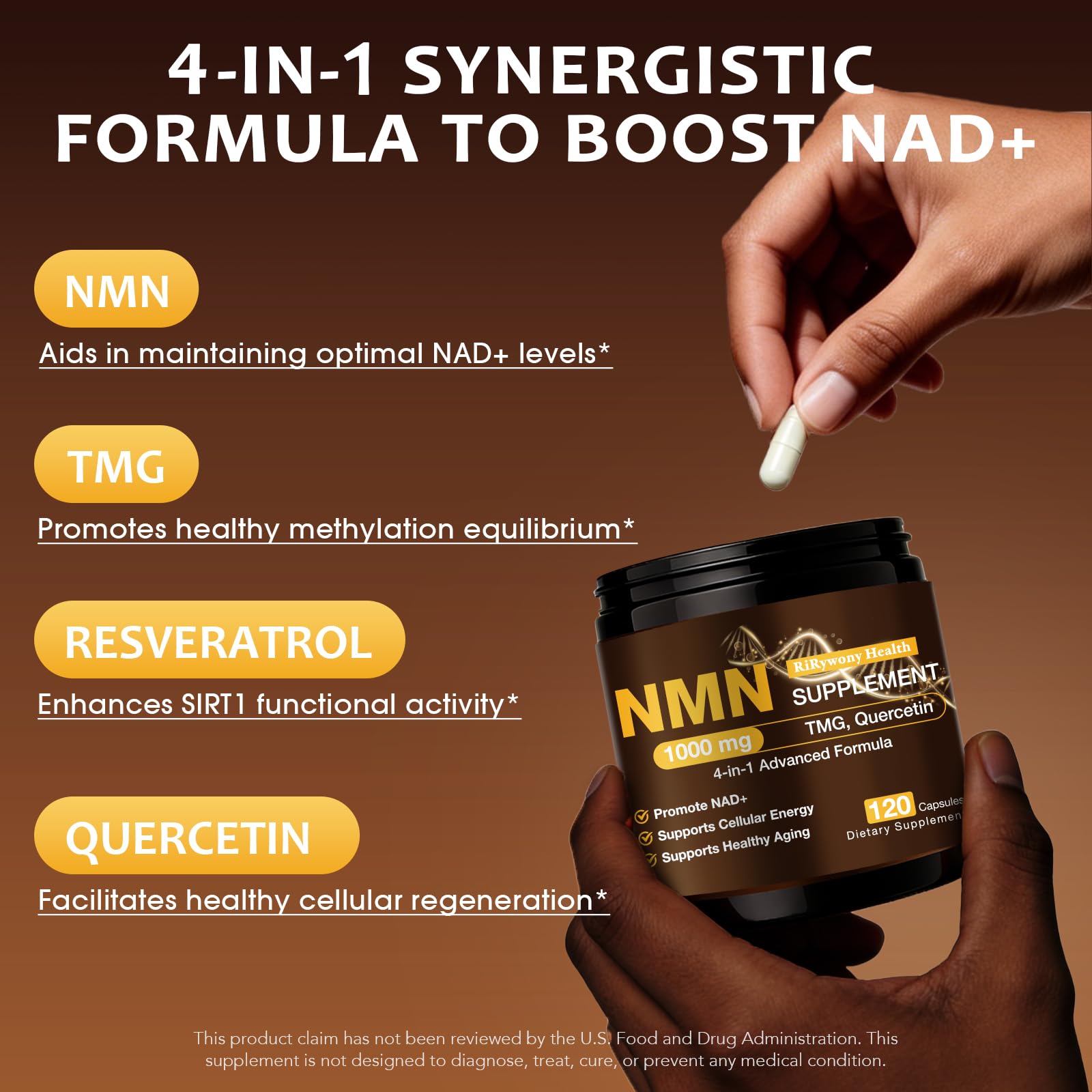 NMN Supplement 1000mg - NMN Supplement 1000mg Pure Organic, NMNH Alternative, Resveratrol Supplement, NAD+ Supplement, TMG & Quercetin for Cellular Support 120 Capsules RiRywony HealthAu supplements