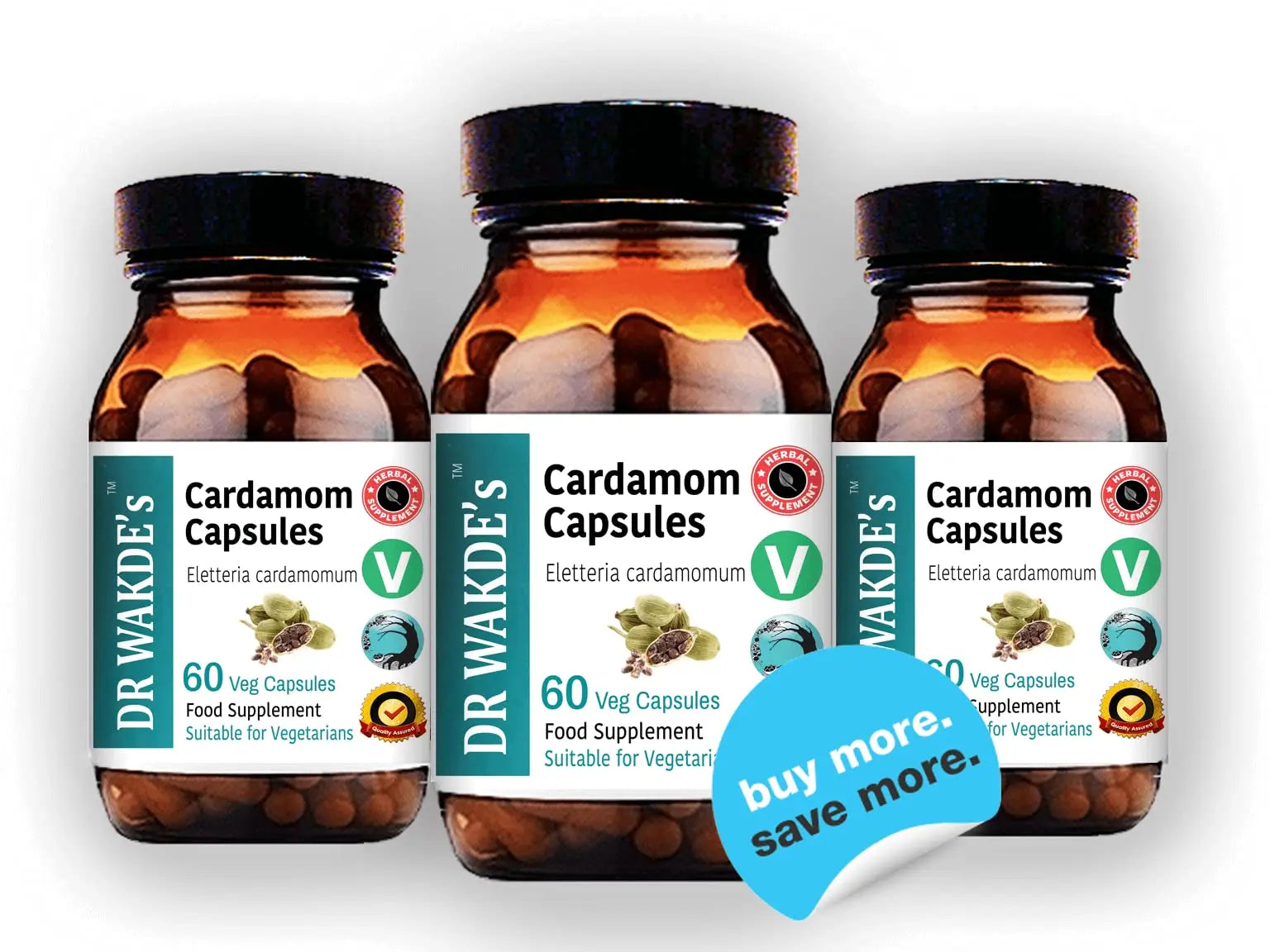 DR WAKDE'S Cardamom Capsules (60 Veg Caps, Plant-Based Supplement, Ayurvedic Herb, All Natural, Vegan) DR WAKDE'snz supplements