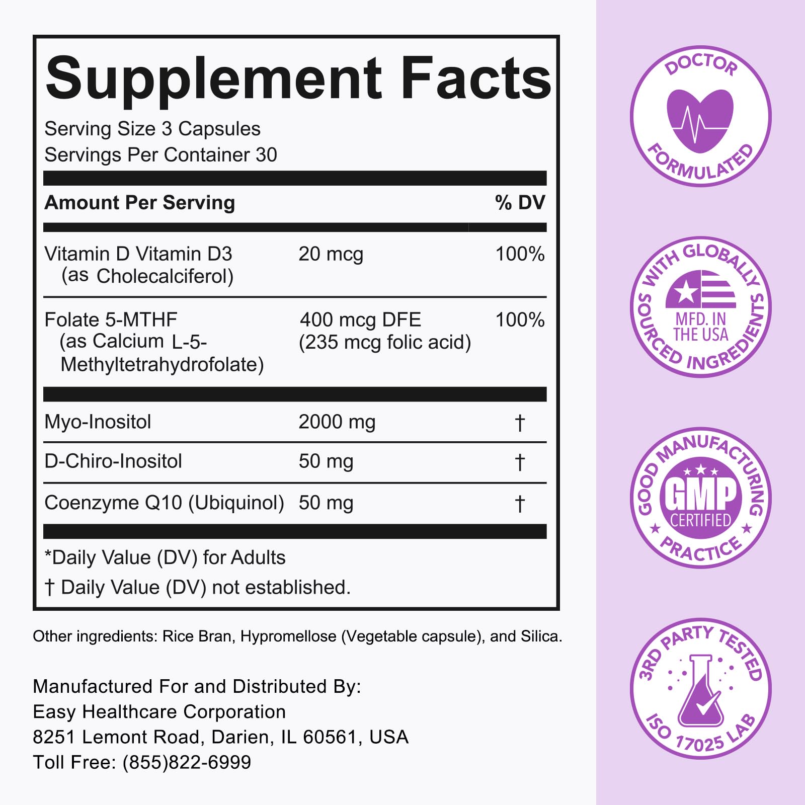 Premom Inositol Plus - 2000mg Myo-Inositol & 50mg D-Chiro Inositol, CoQ10, Folate & Vitamin D3-40:1 Ratio - Supports Hormonal Balance, Ovarian & Reproductive Health - 30 Day Supply PremomAu supplements
