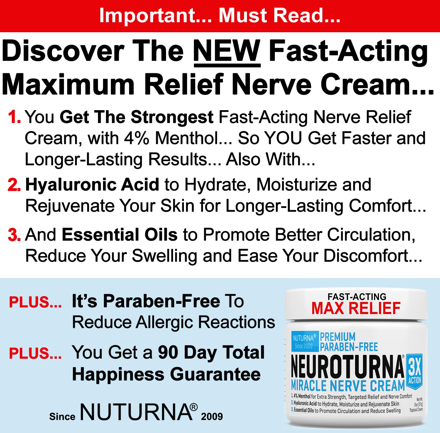 Neuropathy Nerve Relief Cream - Premium Nerve Cream 3X Action for Targeted Relief and Soothing Nerve Comfort - Maximum Strength with 4% Menthol Arnica MSM for Feet Hands Legs Toes & Back - Large 4 Oz NuturnaAu supplements