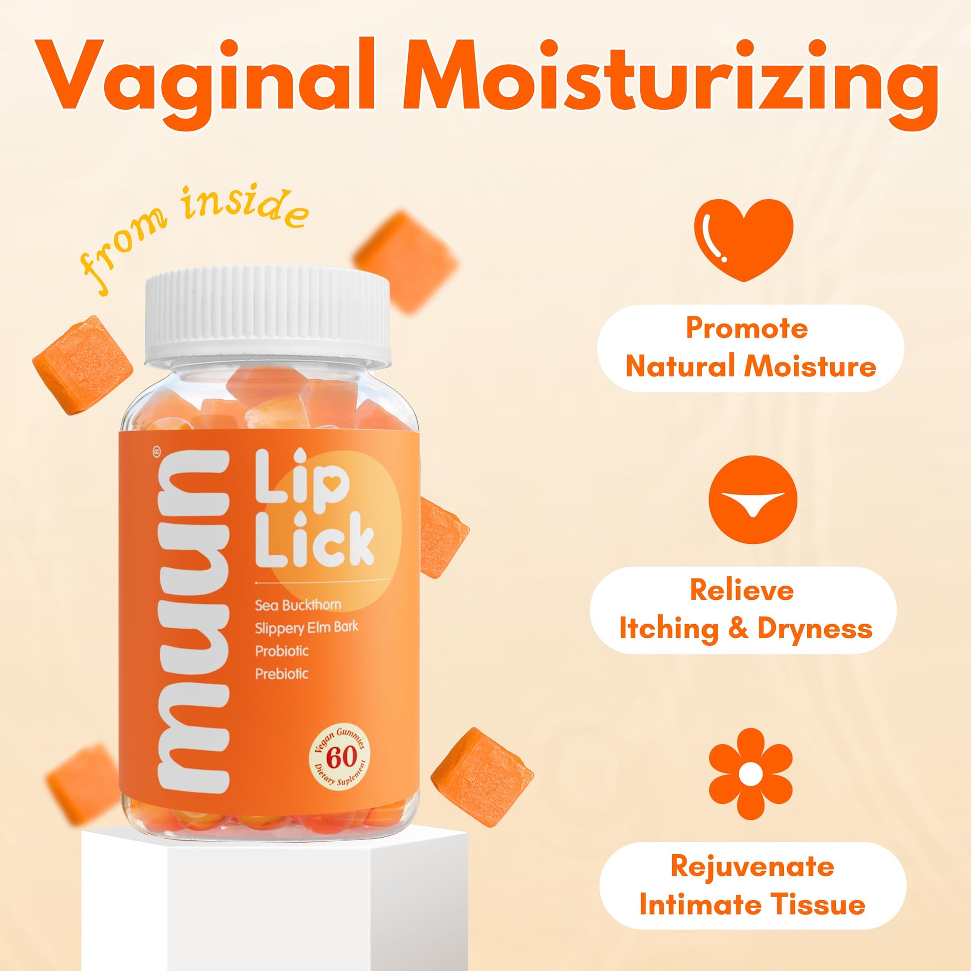 Muun Vaginal Dryness Gummy for Perimenopause Menopause with Slippery Elm Bark, Omega MuunAu supplements