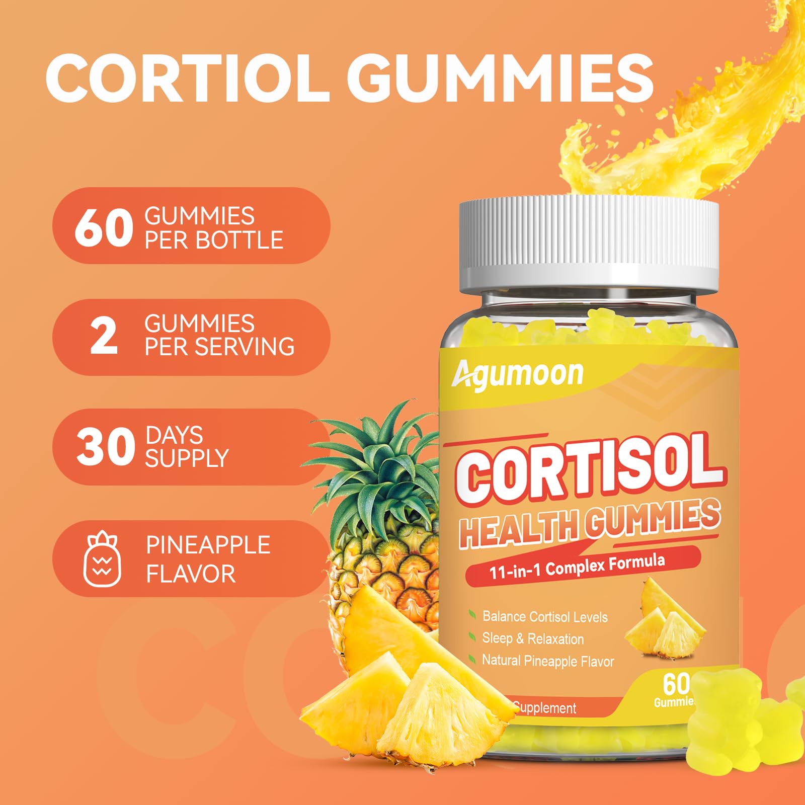 Agumoon Cortisol Gummies for Women, Cortisol Supplements with Ashwagandha, Magnesium, L-theanine, for Relaxation and Mood Support - 120 Gummies AgumoonAu supplements