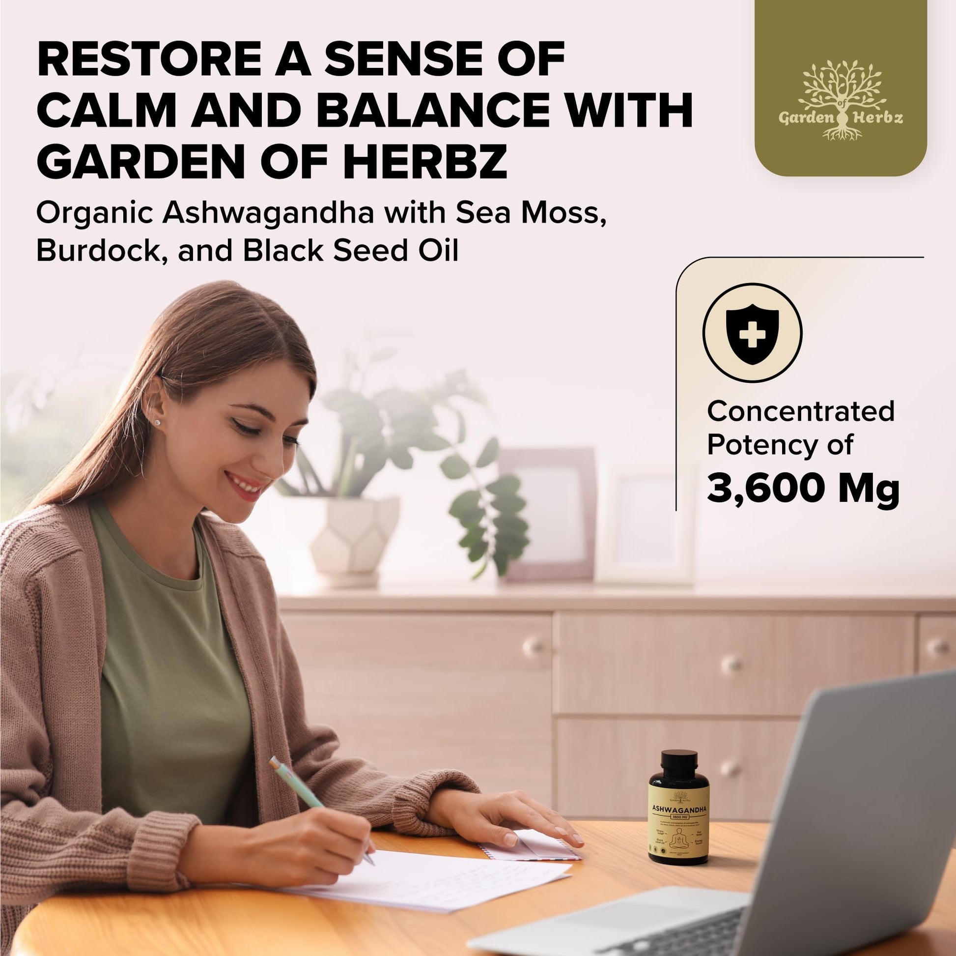 Garden of Herbz Organic Ashwagandha Root & Irish Sea Moss – 3,600 mg Ashwagandha Supplement with Black Seed Oil, & Burdock Root – Herbal Supplement for Energy, Calm, Mood, & Wellness, 120 Caps Garden of HerbzAu supplements