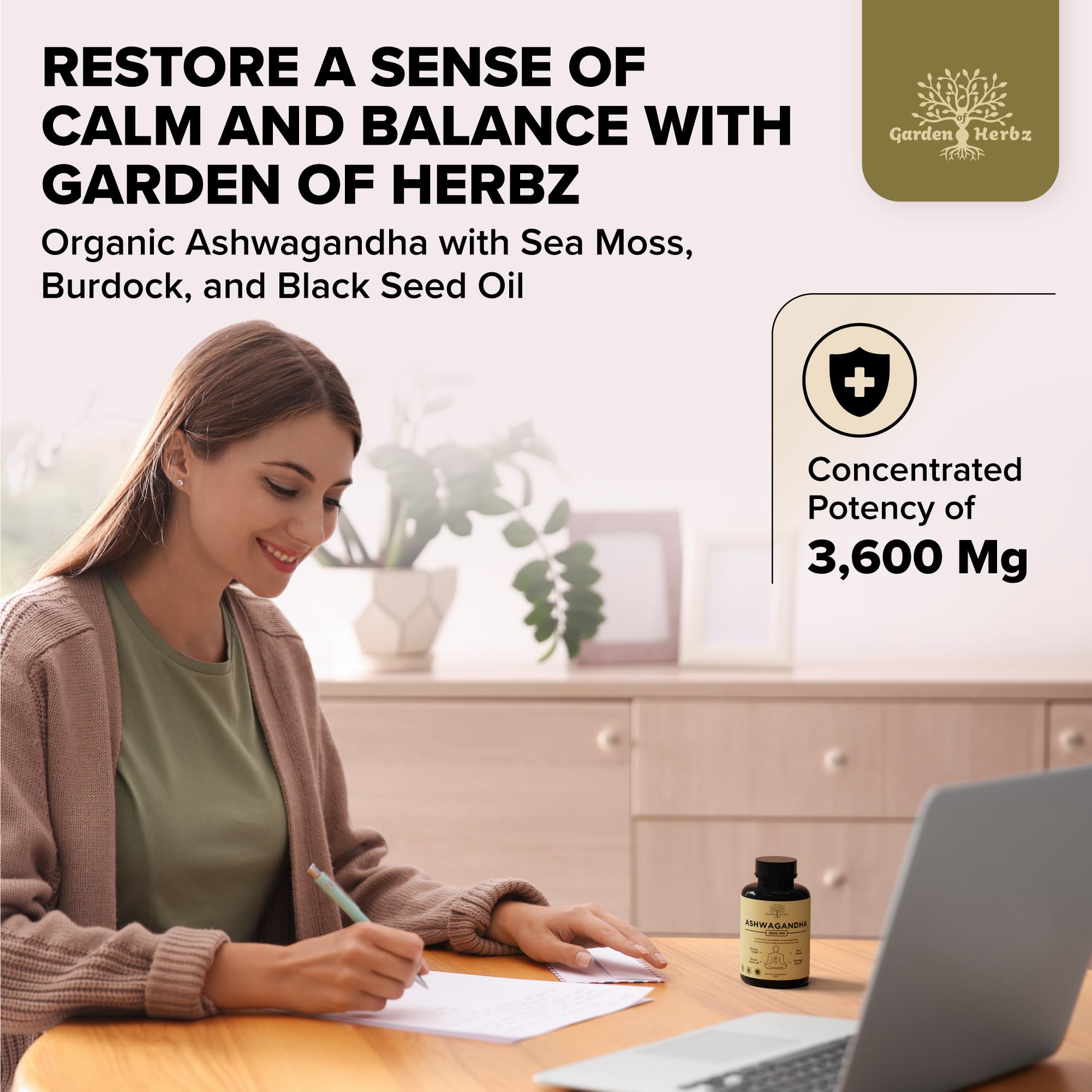 Garden of Herbz Organic Ashwagandha Root & Irish Sea Moss – 3,600 mg Ashwagandha Supplement with Black Seed Oil, & Burdock Root – Herbal Supplement for Energy, Calm, Mood, & Wellness, 120 Caps Garden of HerbzAu supplements
