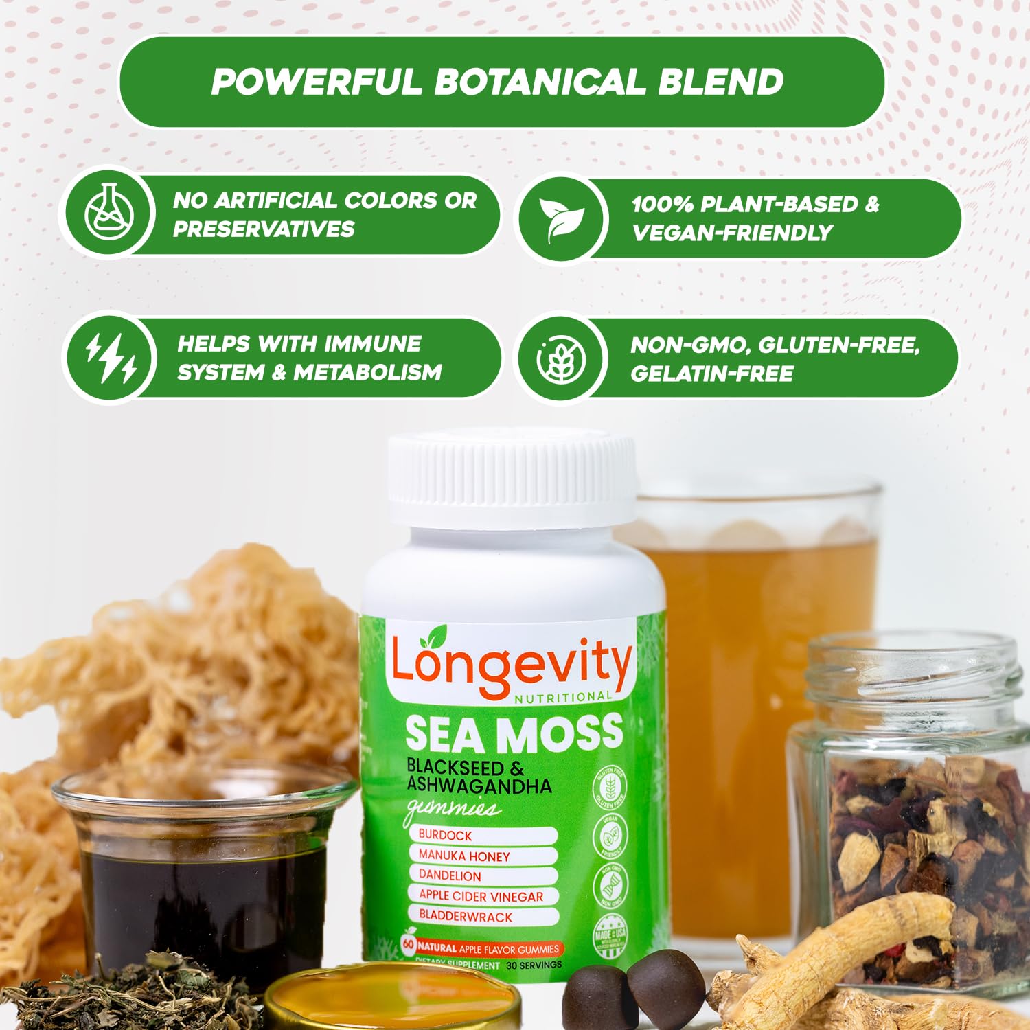 Longevity Nutritional Sea Moss, Thyroid Energy Vitamins Mineral Burdock Manuka Honey Dandelion Apple Cider Bladderwrack Ashwagandha Extract Turmeric Antioxidant Boost Immune Superfood Gummies Longevity NutritionalAu supplements