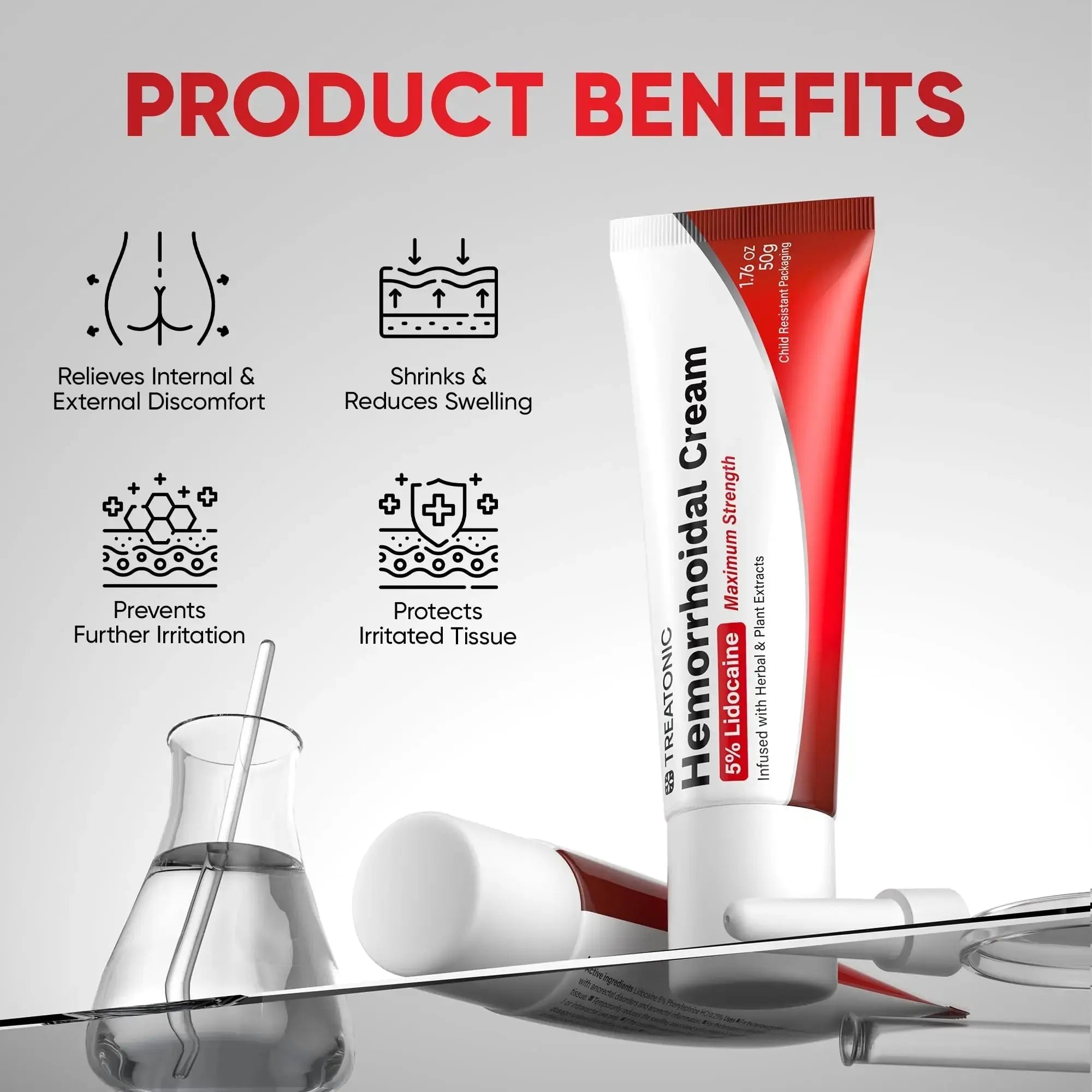 Treatonic Hemorrhoid Treatment Cream: 5% Lidocaine Hemorrhoid Cream for Numbing Relief of Pain, Burning, Itching, Discomfort, & Swelling - Fissure & Hemorrhoids - 1.76 oz TreatonicAu supplements