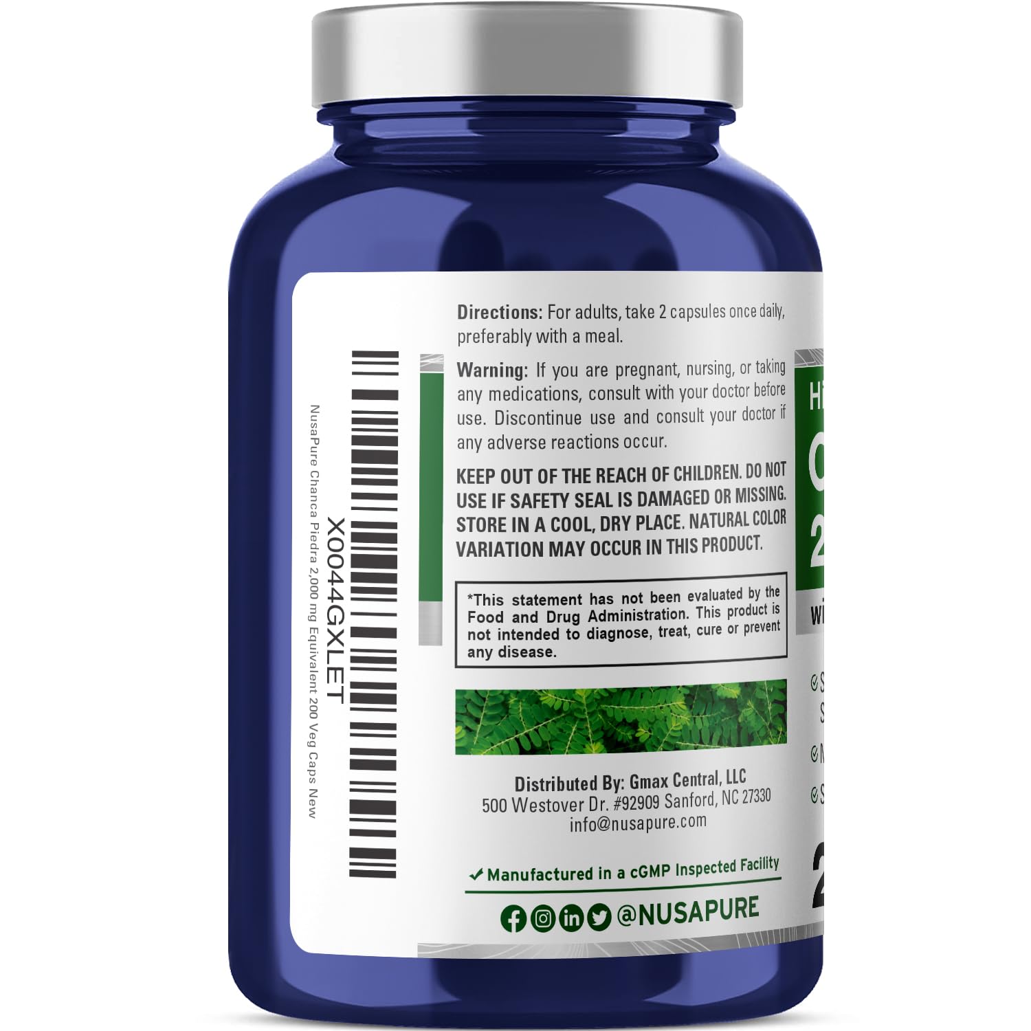NusaPure Chanca Piedra 2000mg | 200 Veggie Caps | Herbal Extract Supplement | Extract 10:1, Non-GMO, Bioperine & Vegan | 100 Servings per Bottle NusaPureAu supplements