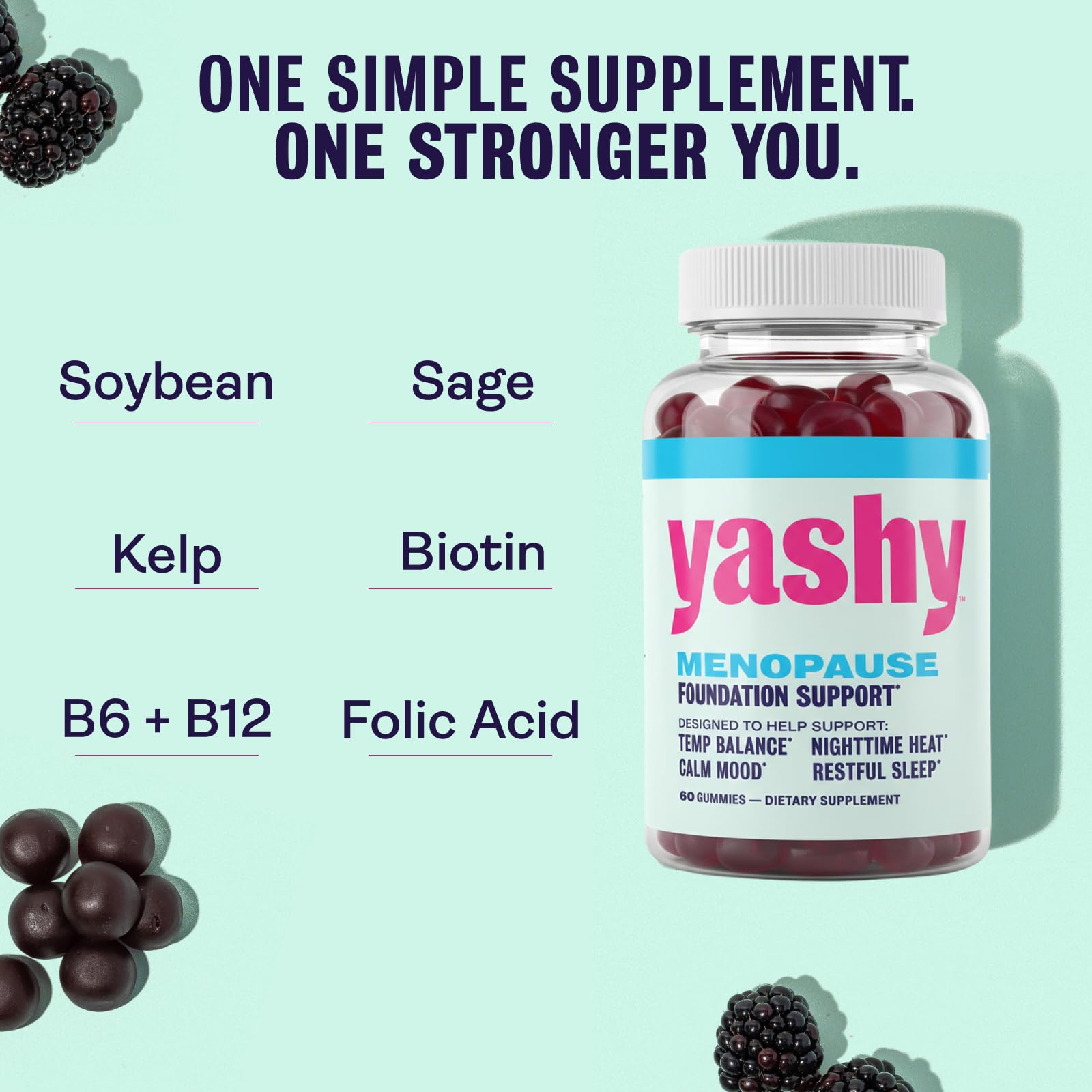 Yashy Gummies for Menopause | Hormone-Free Supplements for Women | Clinically Backed | 30 Servings | Helps Alleviate Hot Flashes, Night Sweats, & Mood Swings | Supports Libido | BlackBerry Flavor YASHYAu supplements