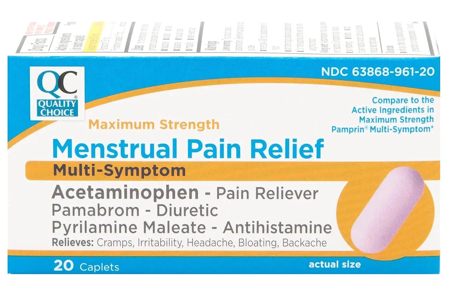 Quality Choice Maximum Strength Mentrual Pain Relief, Multi Symptom Pain Relief Caplets, Cramps, Headache, Bloating, Backache & Irritability, 20 Count Package Quality ChoiceAu supplements