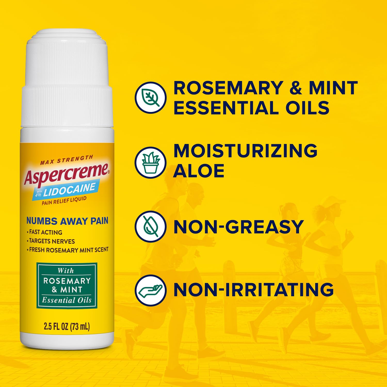 Aspercreme Essential Oils Lidocaine Pain Relief with No-Mess Roll-On Applicator, Max-Strength Lidocaine Numbs Away Nerve Pain, Moisturizing Aloe Hydrates Skin, Rosemary & Mint, 2.5 Oz. AspercremeAu supplements