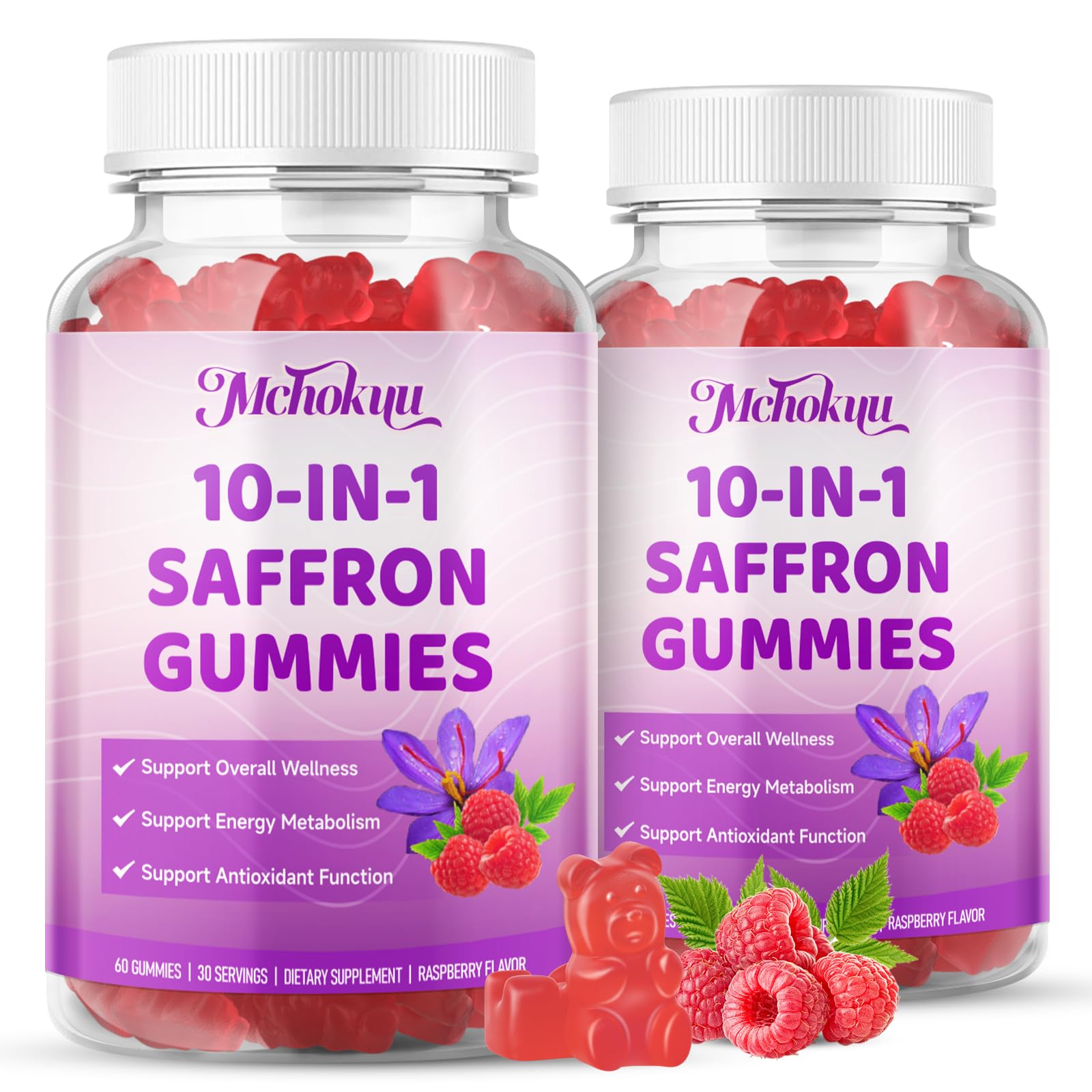 Saffron Supplement Gummies for Kids & Adults Supports Antioxidant Function with Ashwagandha, L-Theanine, Rhodiola Rosea, Lemon Balm, Vitamin D3, B6, Magnesium & Zinc – Raspberry Flavor, 60 Count MchokuuAu supplements