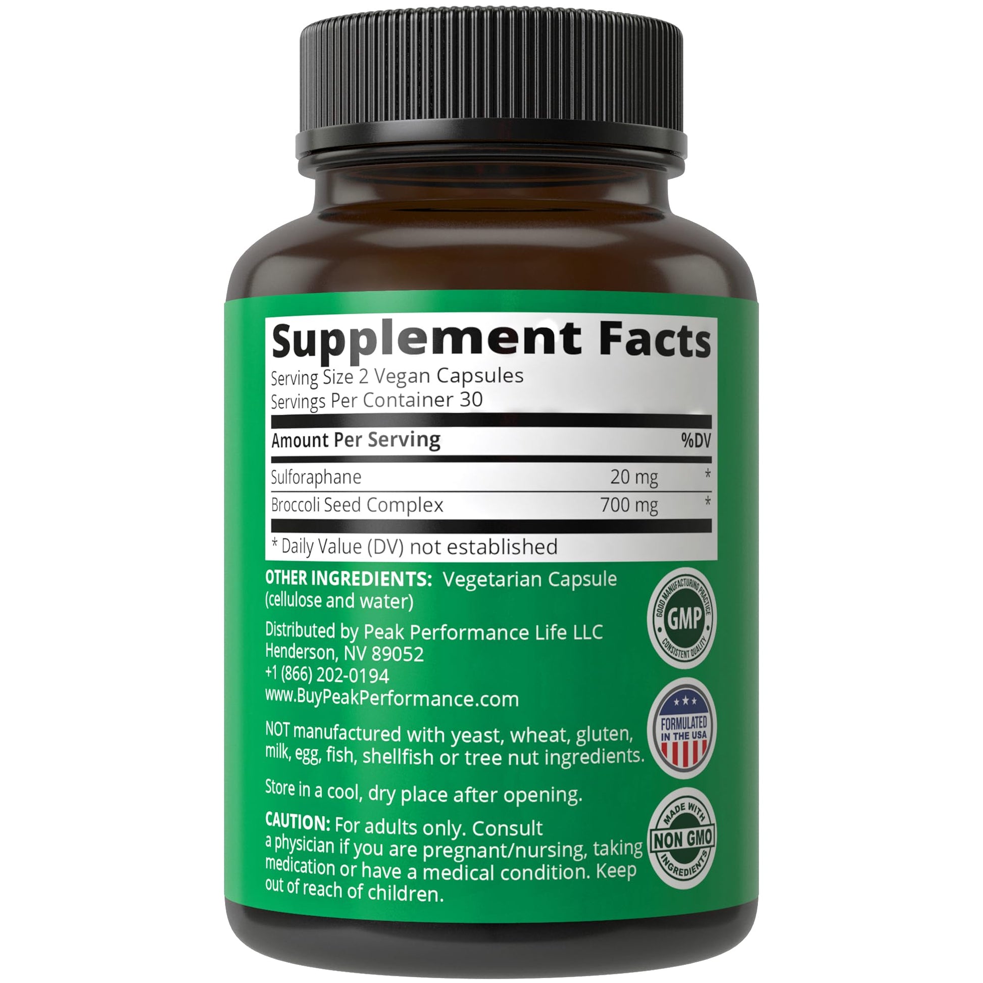 Sulforaphane Supplement 20mg + Broccoli Seed Extract Vegan Capsules. Activated Peak PerformanceUS supplements