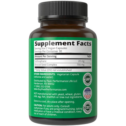 Sulforaphane Supplement 20mg + Broccoli Seed Extract Vegan Capsules. Activated Peak PerformanceUS supplements