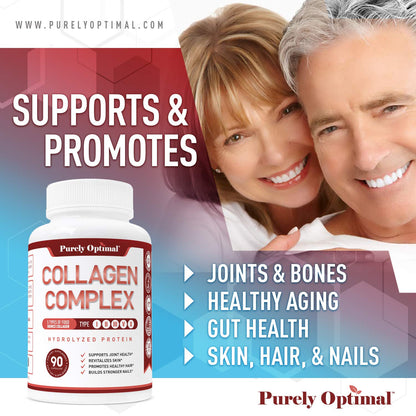 Purely Optimal Premium Multi Collagen Peptides Capsules (Types I, II, III, V, X) - Hair Purely OptimalUS supplements