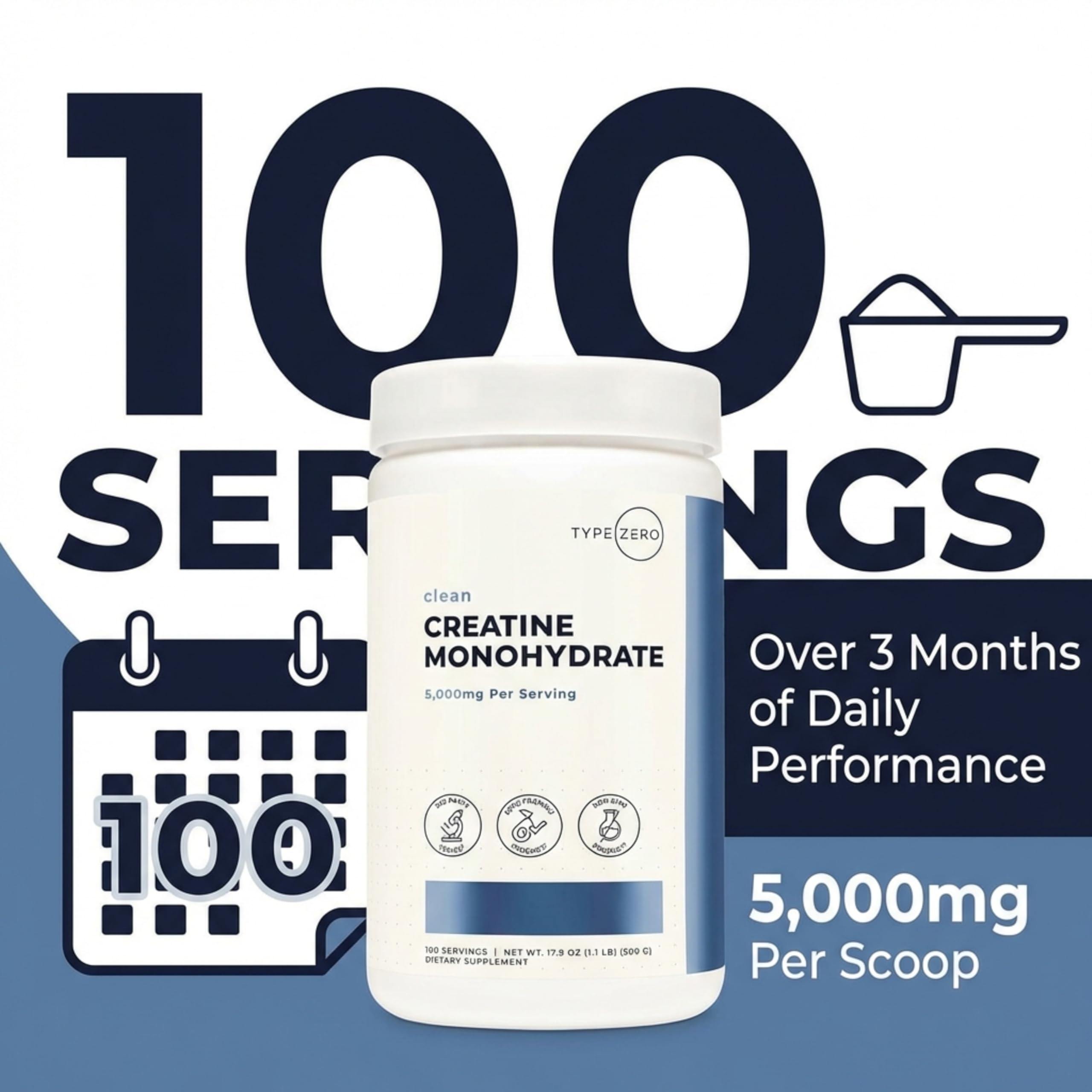 Type Zero Creatine Monohydrate Powder (Unflavored | 500g), 5000 mg Per Serving, Micronized, Zero Sugar, Keto Friendly & Gluten Free, 100 Servings Type ZeroUS supplements