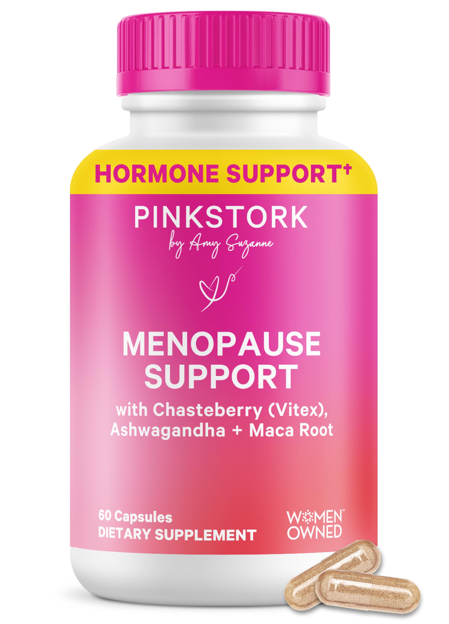 Pink Stork Menopause Support for Women - Hot Flash, Mood, Sleep, Weight, Cortisol & Hormonal Balance - Vegan, Estrogen-Free Perimenopause Relief - Ashwagandha, Maca - 60 Capsules Pink StorkAu supplements