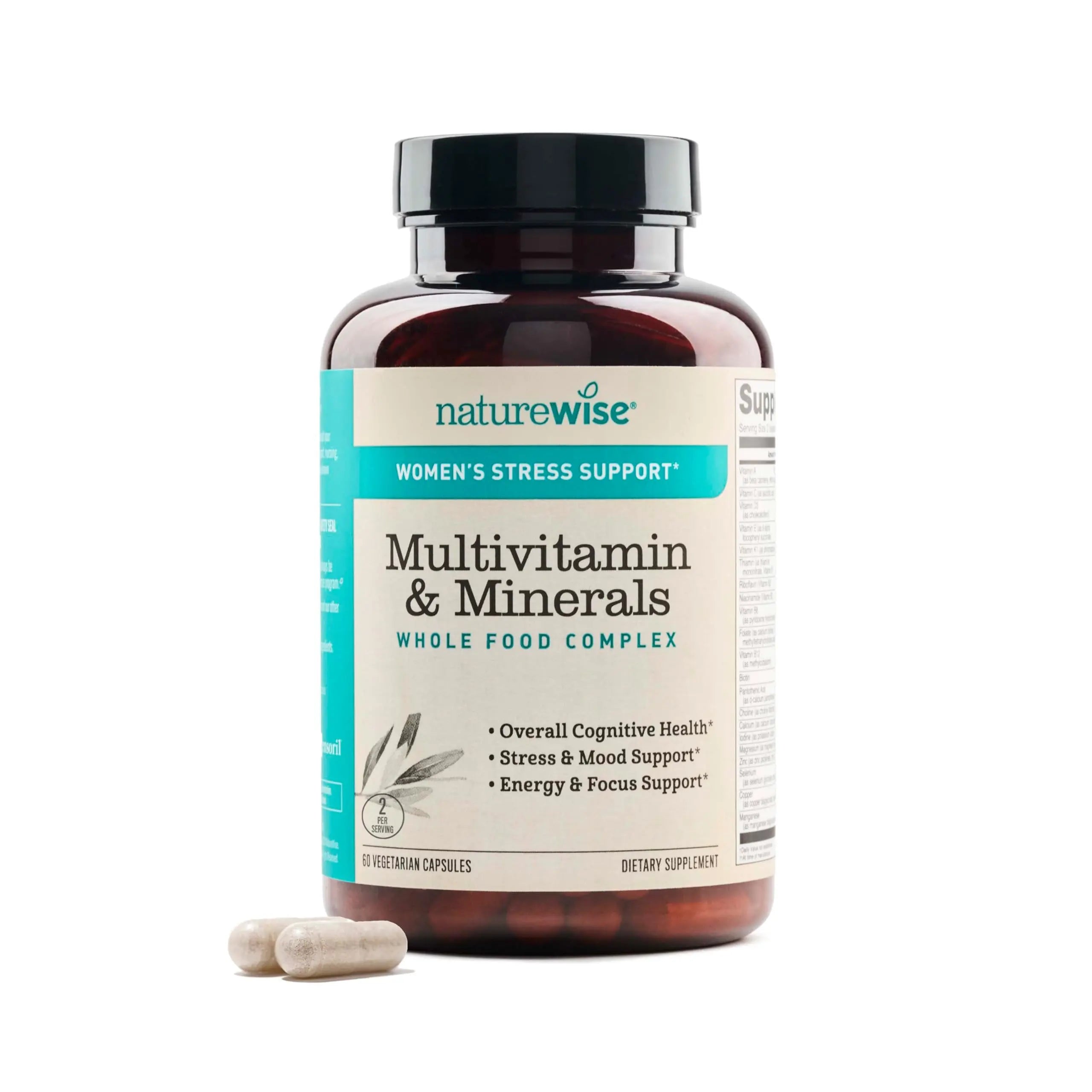 NatureWise Multivitamin for Women + Stress Support with Organic Whole Foods & Natural Minerals - B-Complex + Vitamin C + D3 K2 for Immunity, Hair, Skin & Nails - Non-GMO - 60 Capsules[30-Day Supply] NatureWiseAu supplements