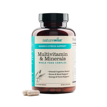 NatureWise Multivitamin for Women + Stress Support with Organic Whole Foods & Natural Minerals - B-Complex + Vitamin C + D3 K2 for Immunity, Hair, Skin & Nails - Non-GMO - 60 Capsules[30-Day Supply] NatureWiseAu supplements