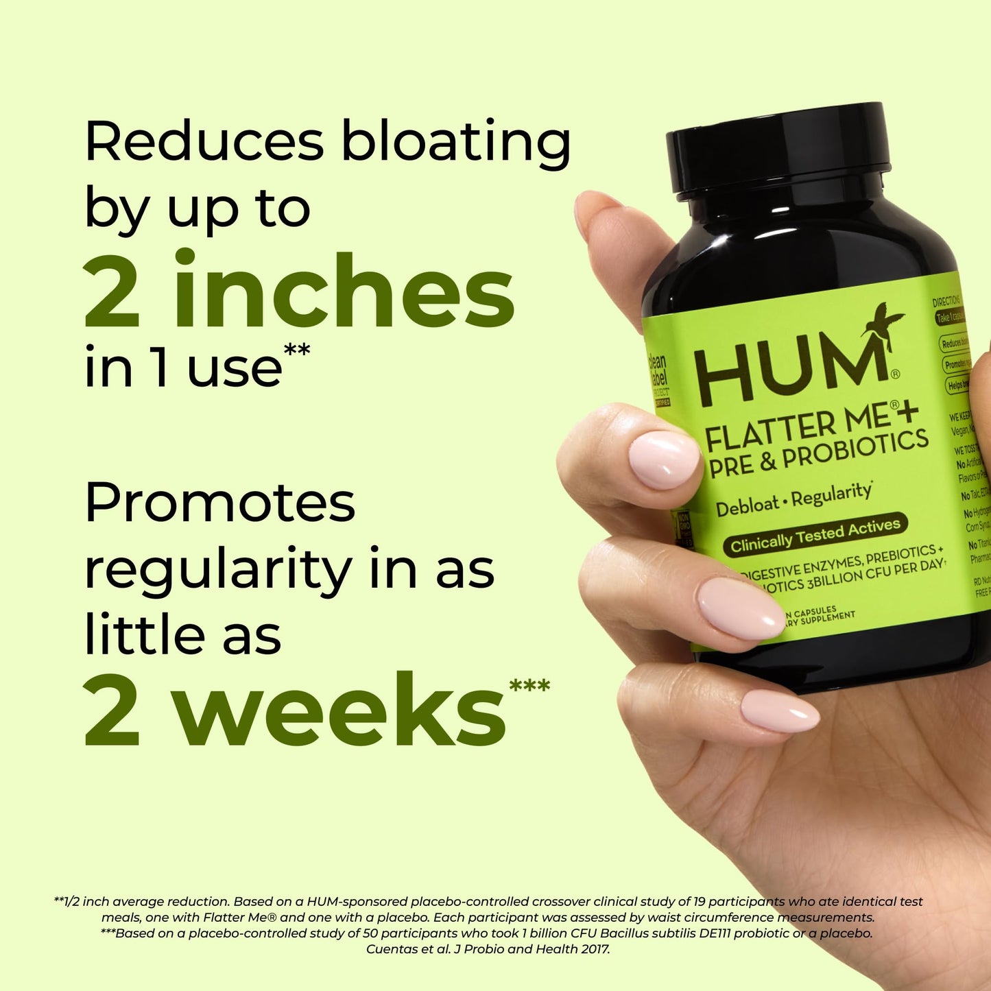 HUM Flatter Me Digestive Enzymes Plus Prebiotics & Probiotics, Digestive Health Bloating Supplement for Women & Men, Fast Acting Anti Bloat Pills Multi Enzyme HUMUS supplements