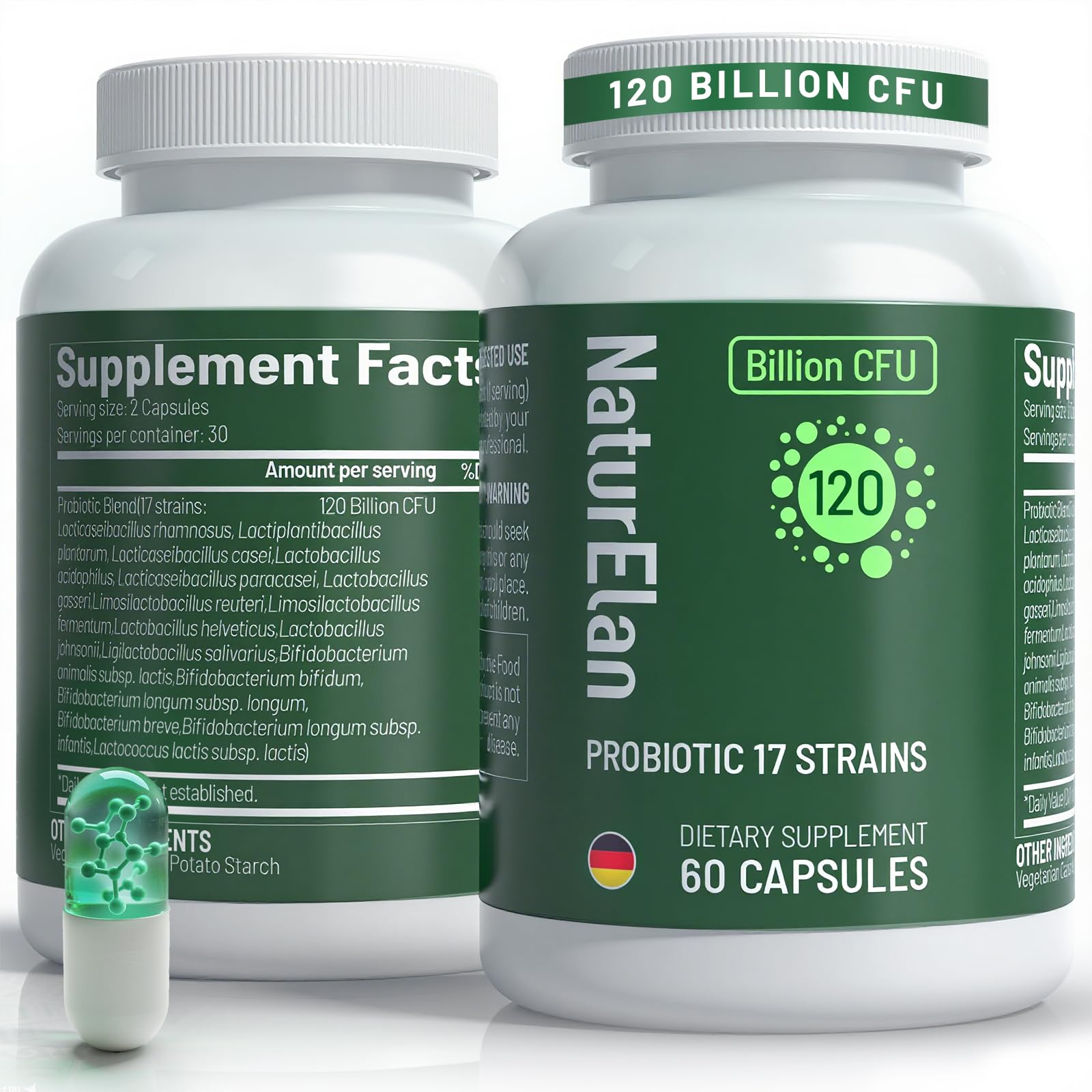 Probiotics for Women & Men - 120 Billion CFU, 17 Powerful Strains for Gut Health, Immunity & Fast Bloating Relief, Third - Party Tested, Non-GMO & Vegan Probiotics Formula for Digestive Health, 60 CT NaturElanAu supplements