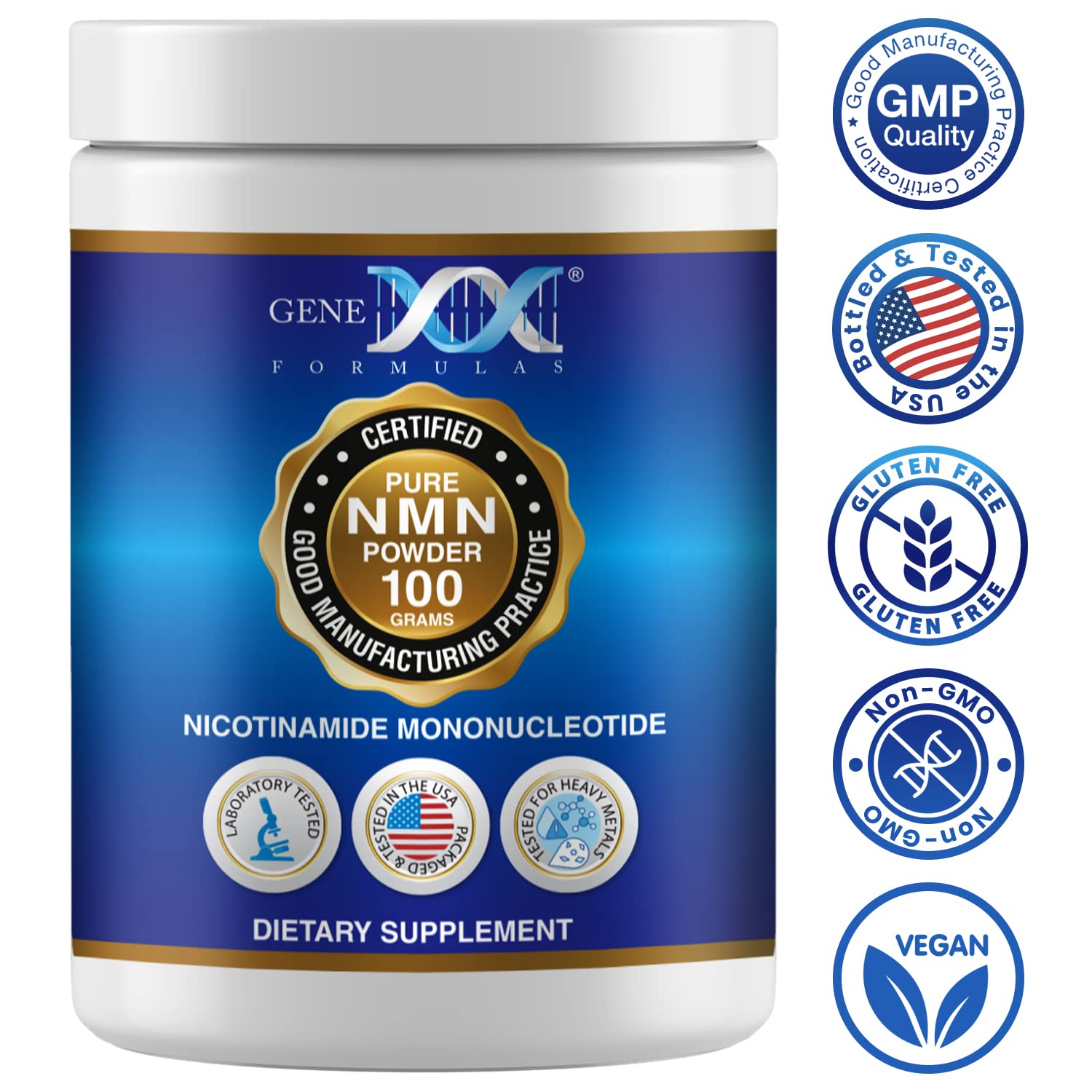 Genex Formulas Pure NMN Powder 100 Grams, Instant Dissolve, Shelf Stable, Non-Synthetic, PVP Free, Ultra-Low Density, 99.9% Pure NMN, Made in a US-Based, GMP, NSF & FSSC 22000 Certified Facility Genex FormulasAu supplements