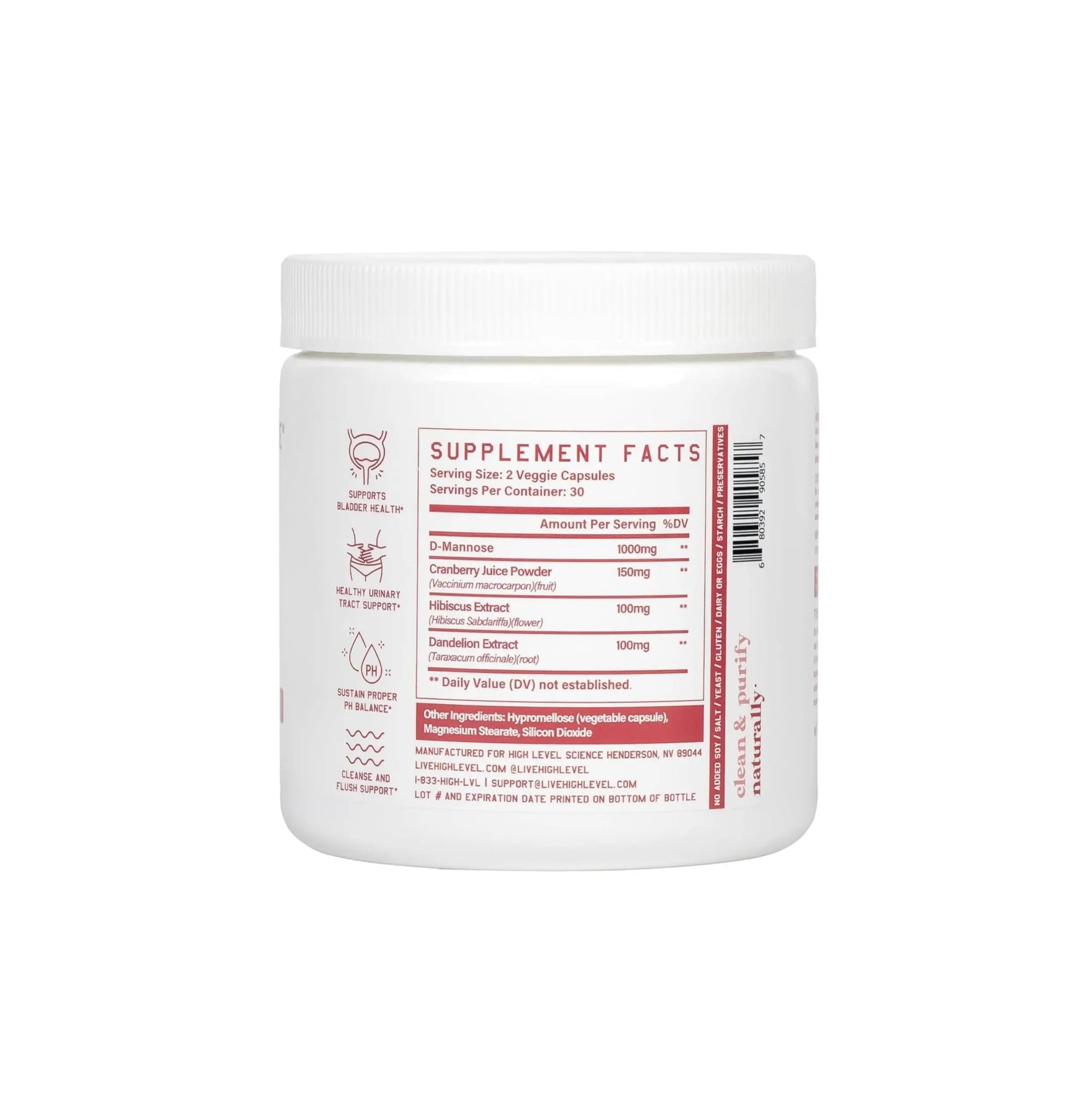 High Level D-Mannose 1000mg, Urinary Tract & Bladder Health Support, D Mannose Supplements for Women, Cranberry, Hibiscus & Dandelion, Utri Cleanse, 60 Capsules, Vegetarian, Gluten Free High LevelAu supplements