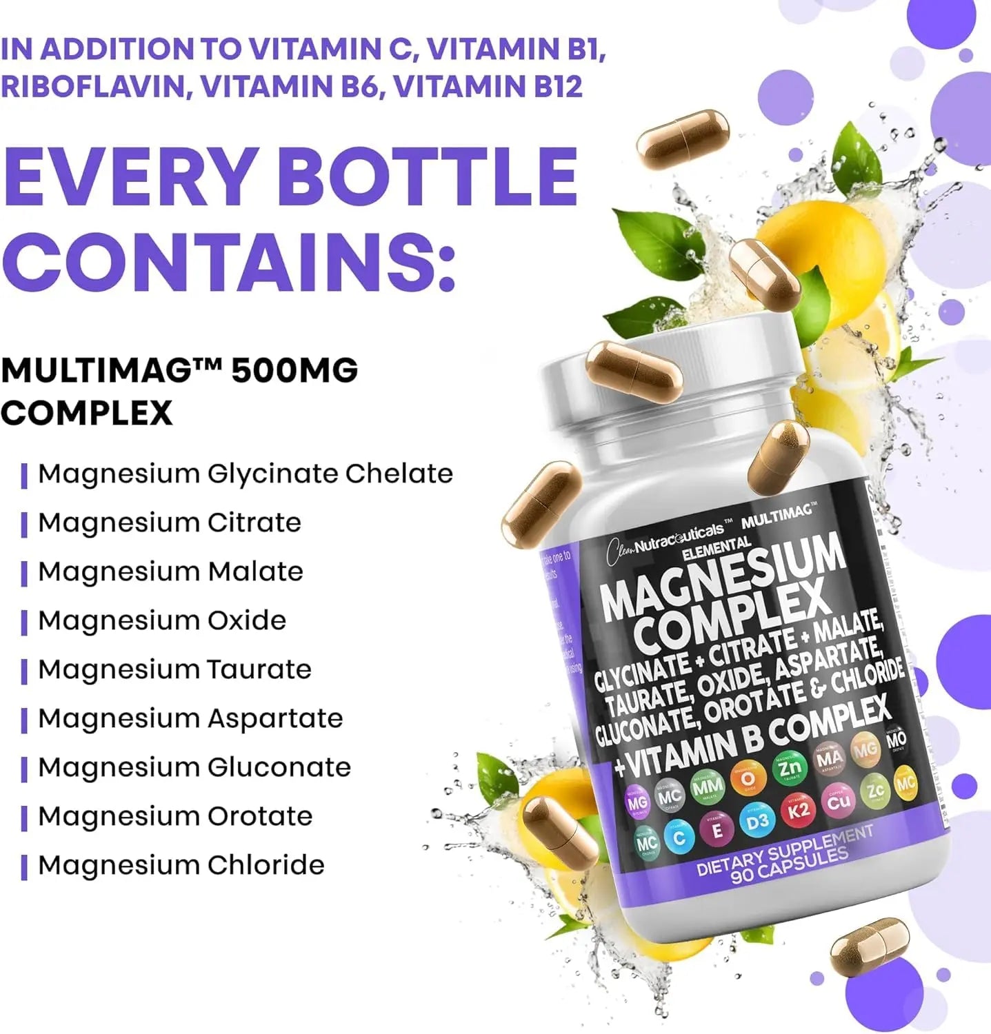 Clean Nutraceuticals Magnesium Complex with Magnesium Glycinate Citrate Malate Oxide Taurate Aspartate Orotate & Mag Chloride, Zinc Copper Manganese (90 Count (Pack of 2)) Clean Nutraceuticalsnz supplements
