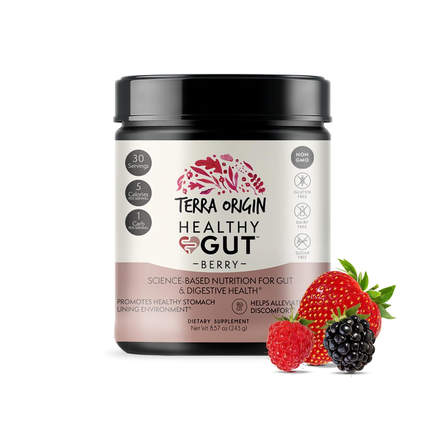 TERRA ORIGIN Healthy Gut Powder (Berry Flavor) |30-Servings with L-Glutamine, Zinc, Glucosamine, Slippery Elm Bark, Marshmallow Root and More! TERRA ORIGINUS supplements